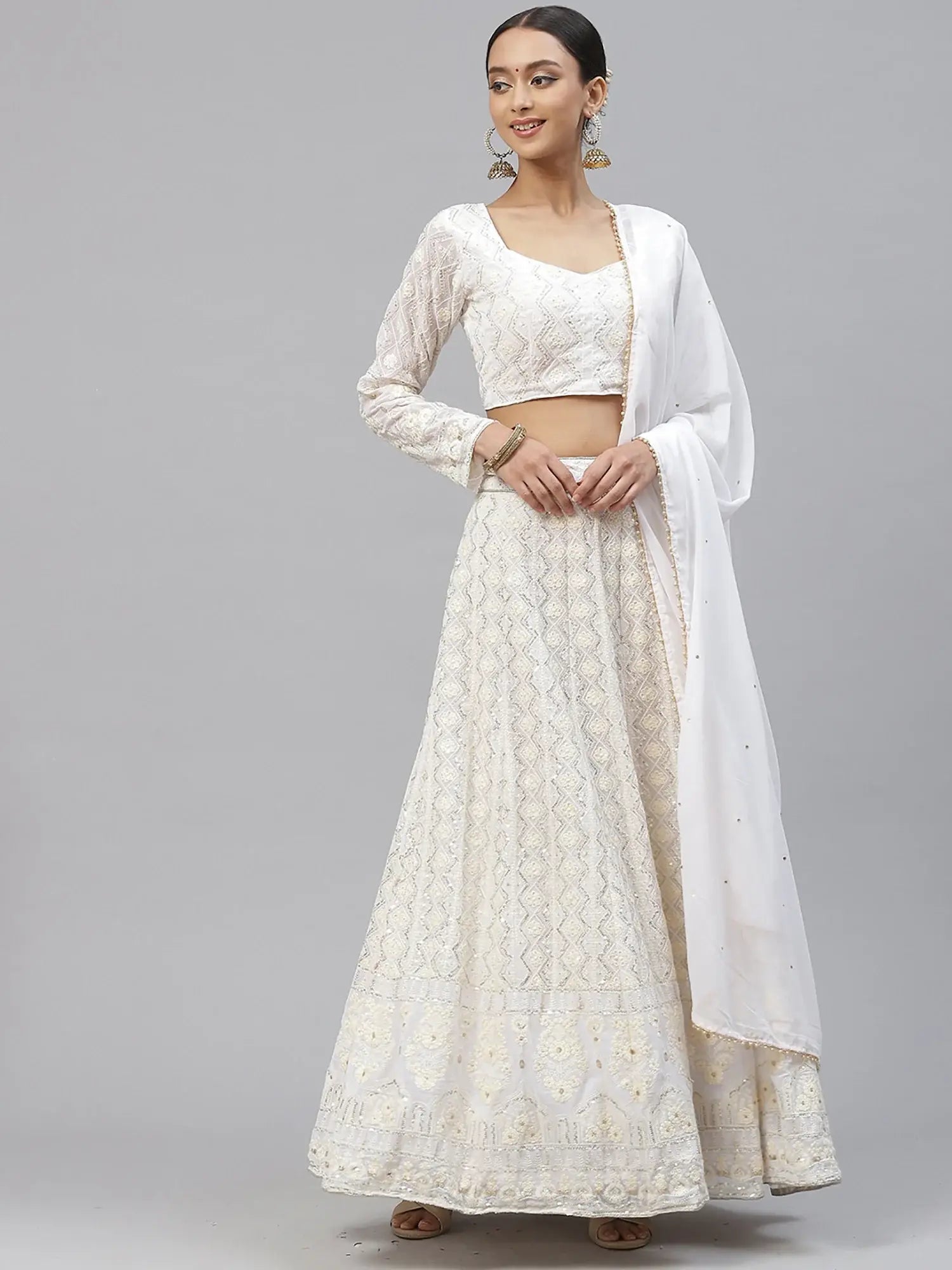 Impressive White Sequins Bridesmaid Lehenga Choli