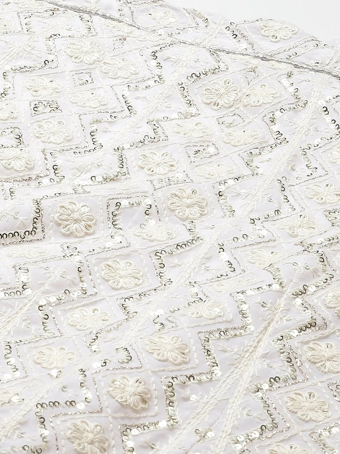 Impressive White Sequins Bridesmaid Monochrome Lehenga Choli