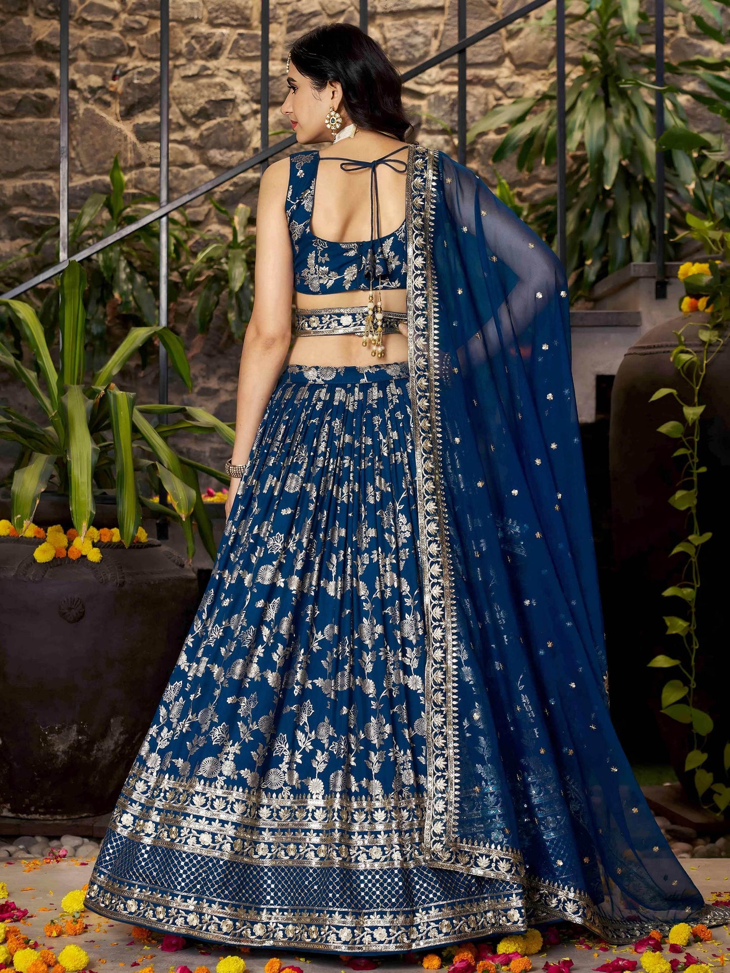 Sweet Dove Blue Zari Embroidered Designer Lehenga Choli
