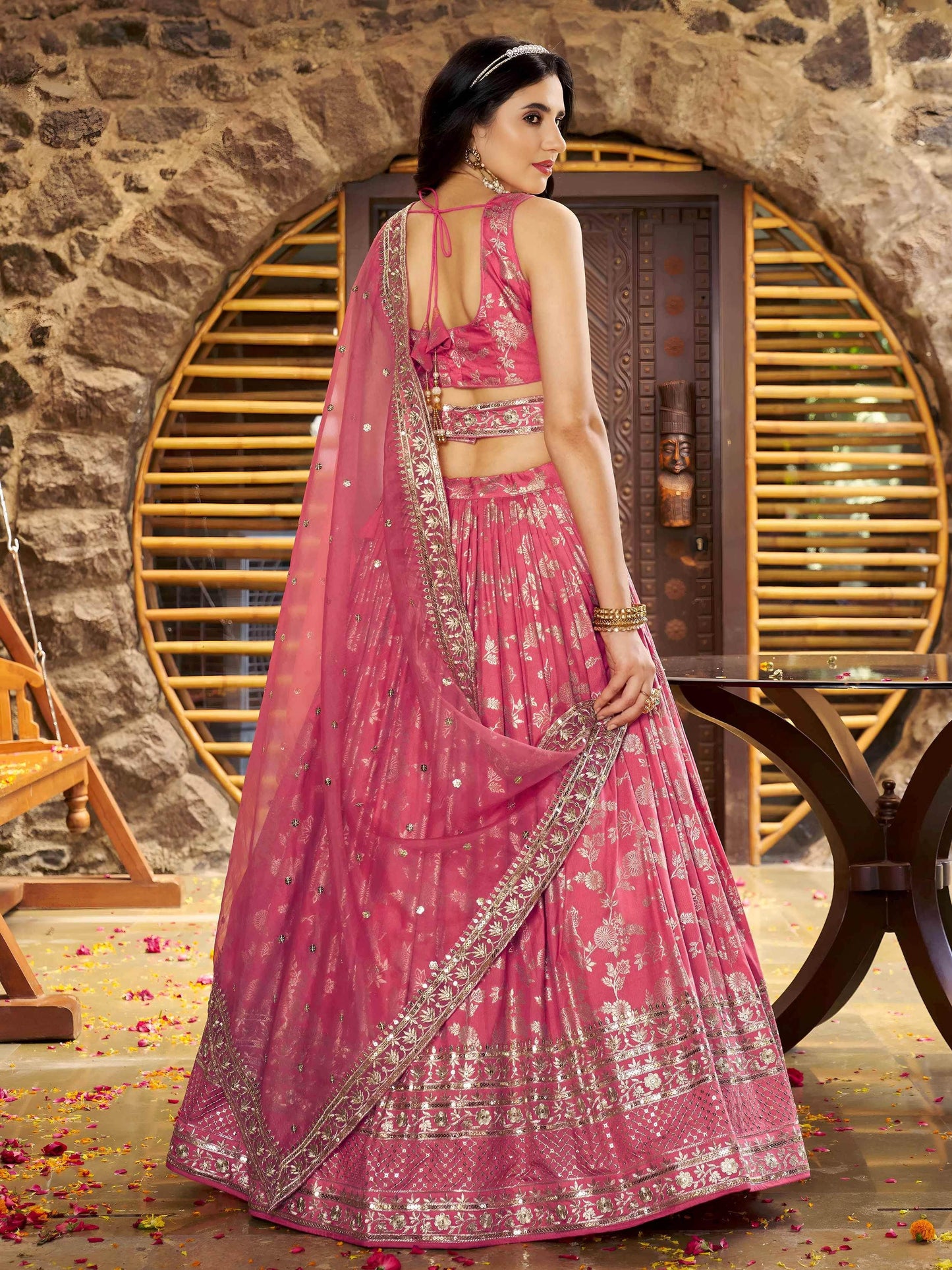 Striking Peach Silk Reception Wear Lehenga Choli With Dupatta
