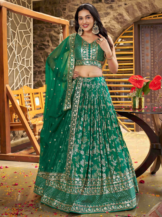 Rich Rama Green Zari Embroidered Traditional Lehenga Choli