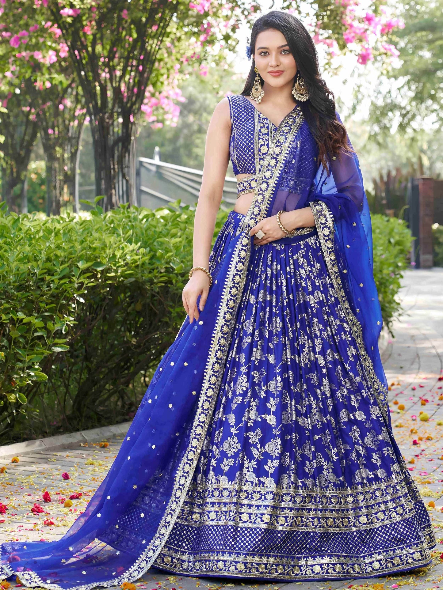 Luxurious Blue Embroidered Zari Silk Lehenga Choli With Dupatta