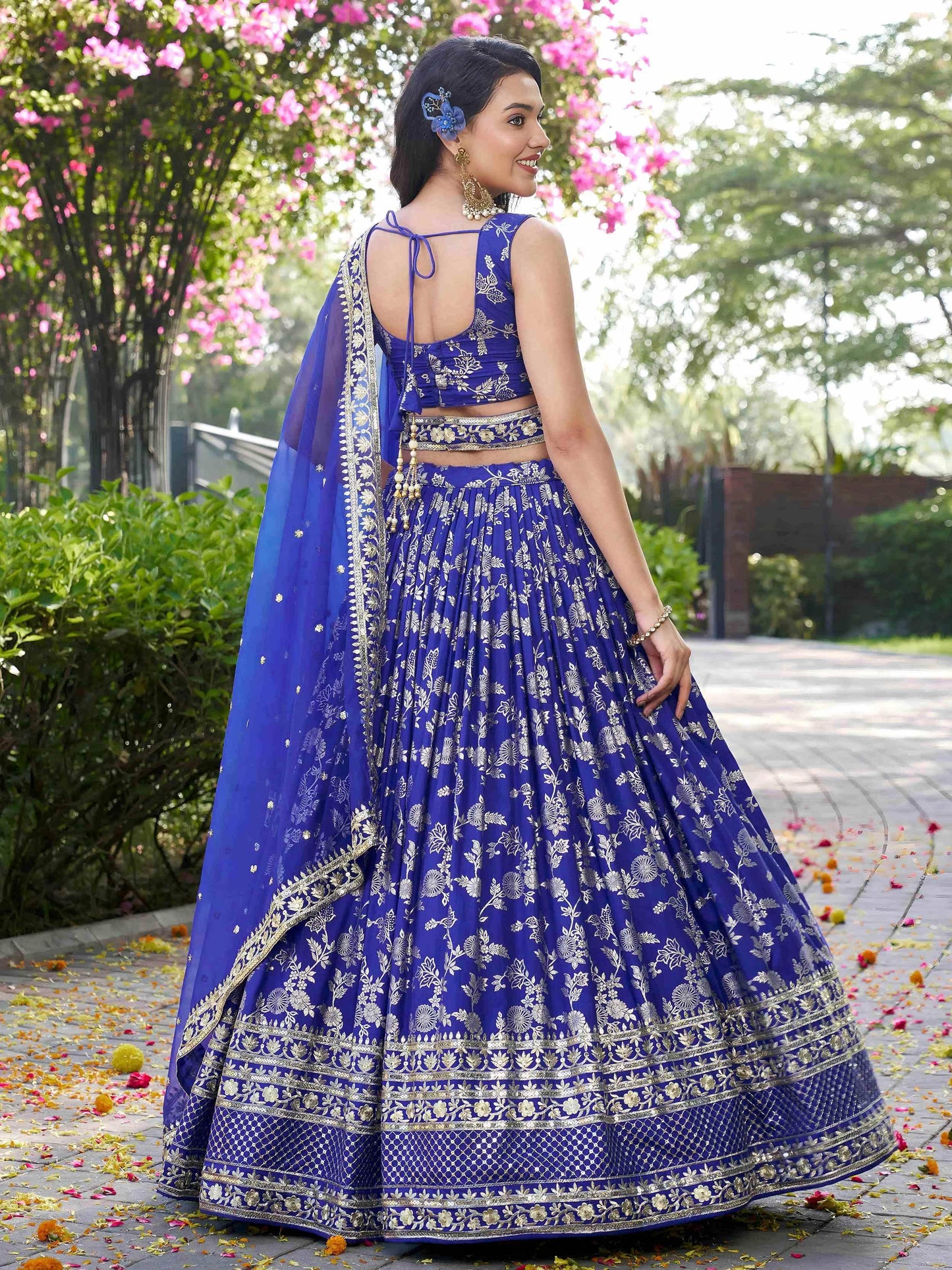 Luxurious Blue Embroidered Zari Silk Lehenga Choli With Dupatta