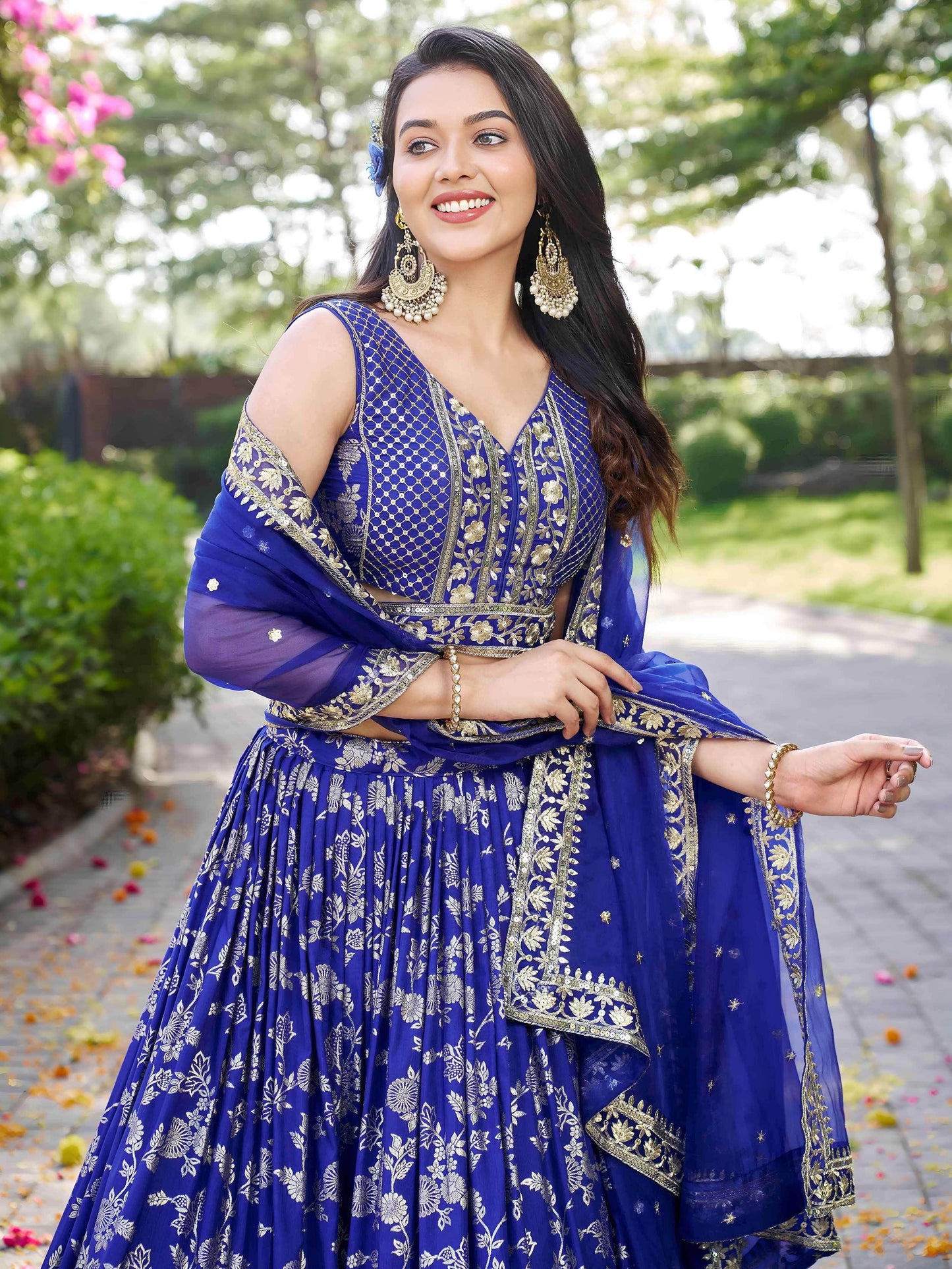 Luxurious Blue Embroidered Zari Silk Lehenga Choli With Dupatta