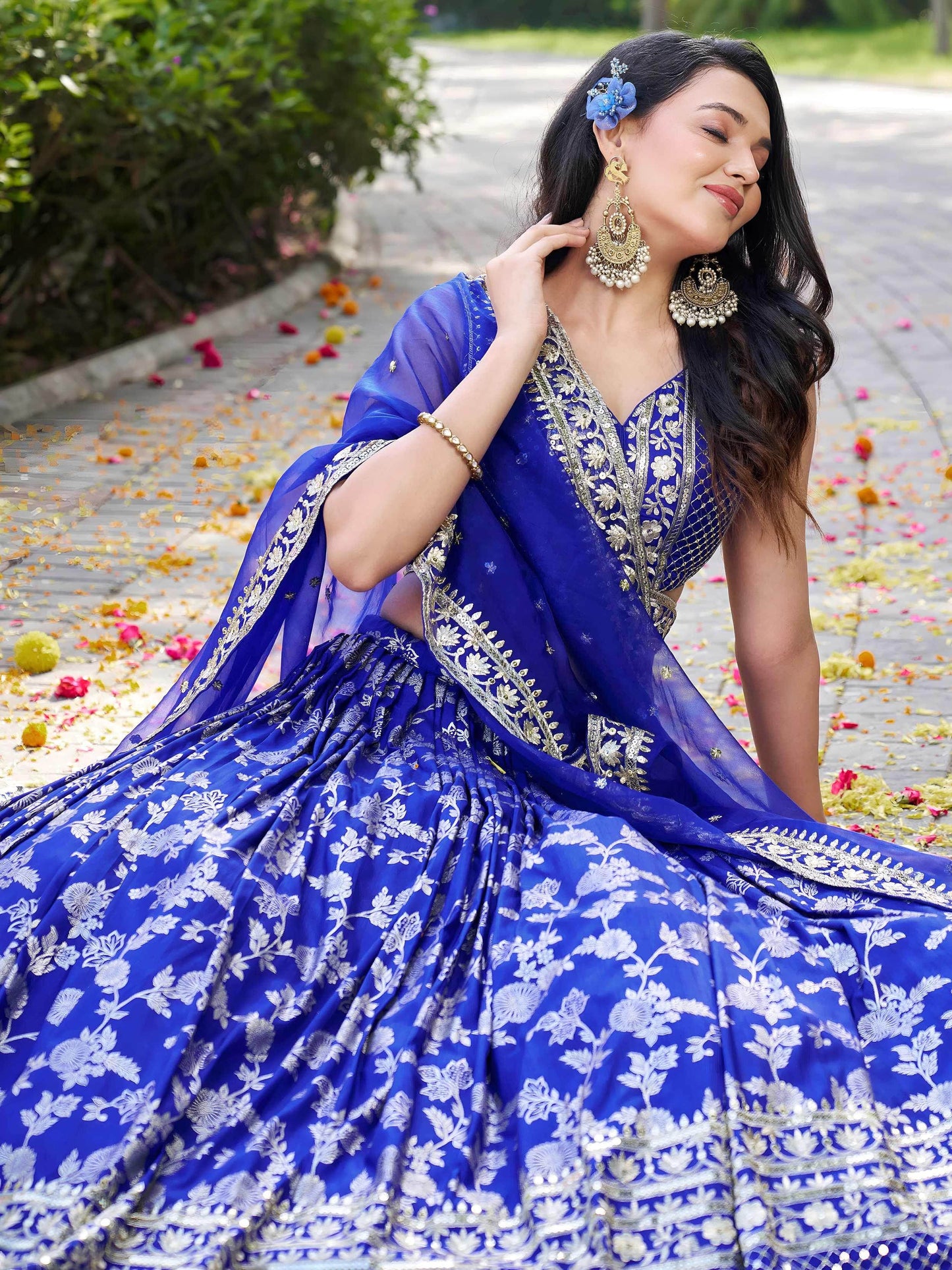 Luxurious Blue Embroidered Zari Silk Lehenga Choli With Dupatta