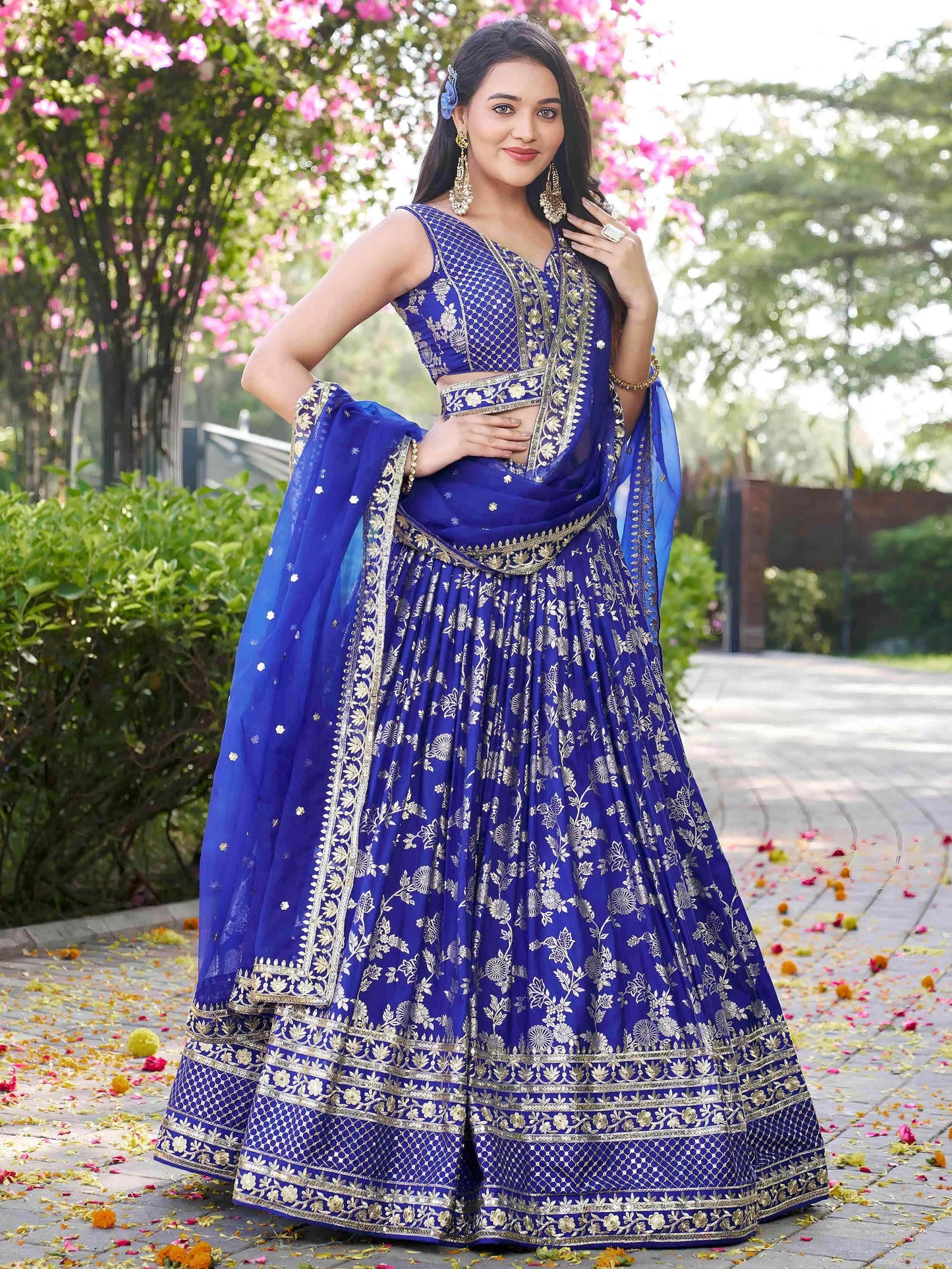Luxurious Blue Embroidered Zari Silk Lehenga Choli With Dupatta