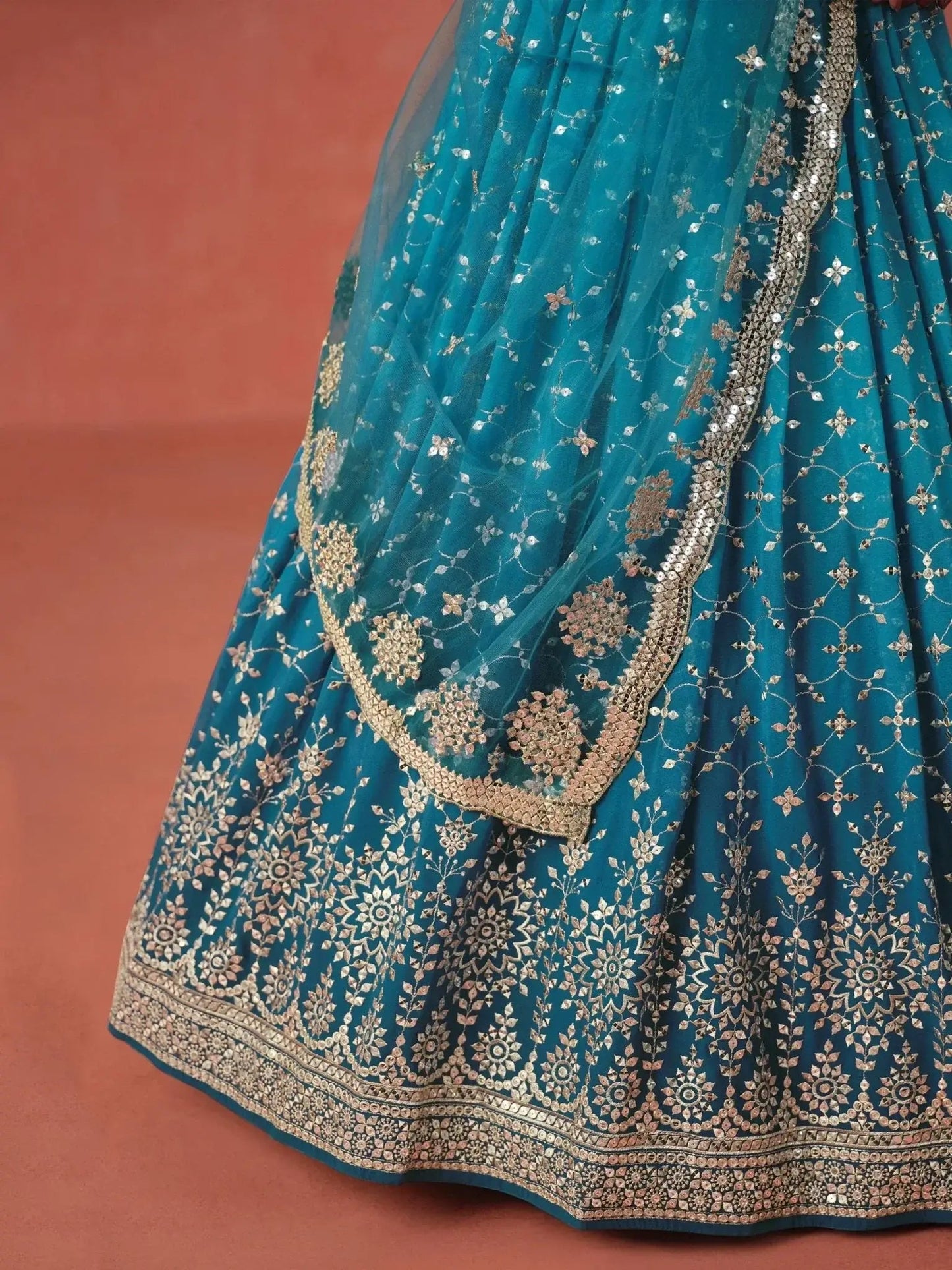 Adorable Teal Blue Georgette Zari Embroidered Lehenga Choli