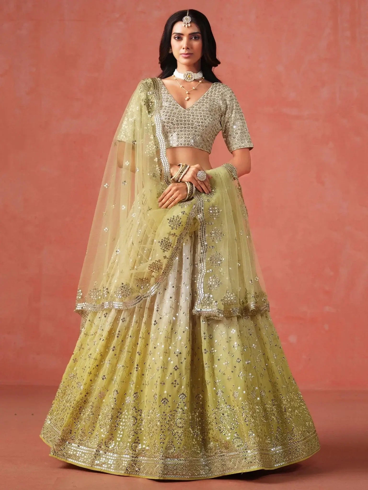Adorning Yellow Georgette Haldi Wear Lehenga Choli With Dupatta - Ethnic Plus In