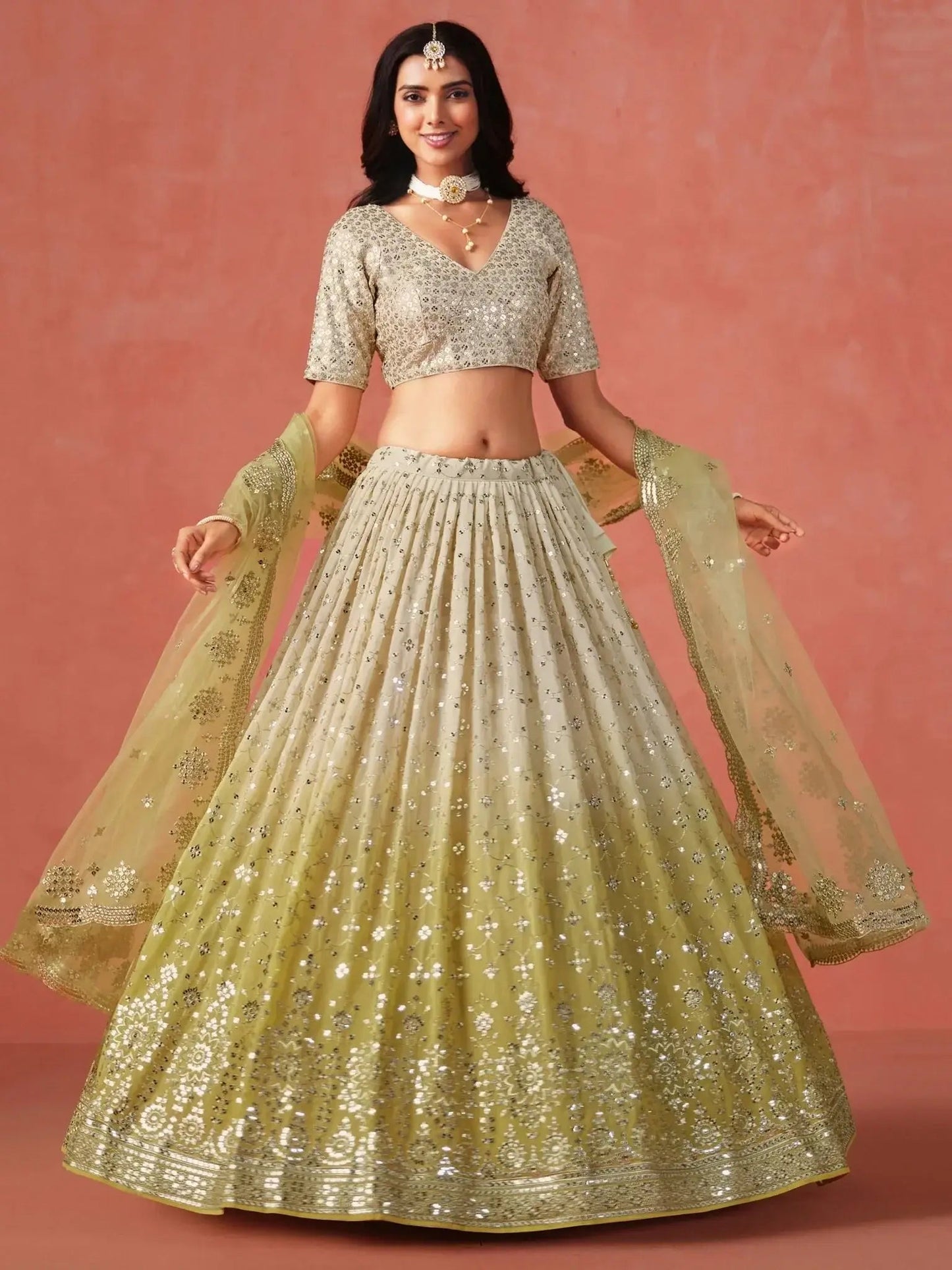 Adorning Yellow Georgette Haldi Wear Lehenga Choli With Dupatta