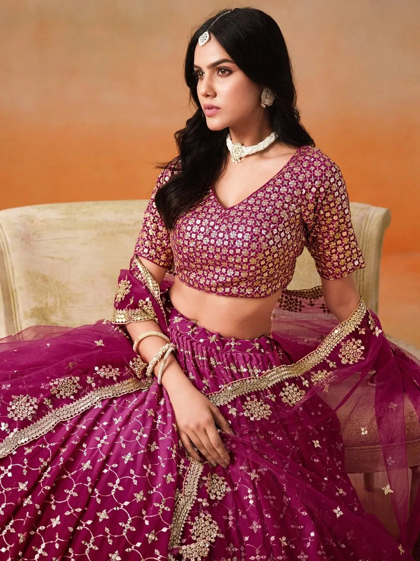 Alluring Rose Pink Zari Work Sangeet Wear Lehenga Choli