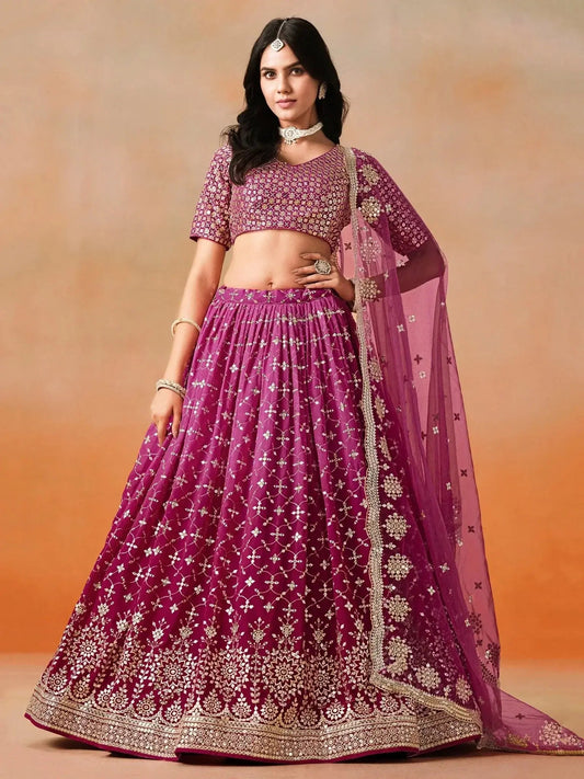 Alluring Rose Pink Zari Work Sangeet Wear Lehenga Choli - Ethnic Plus In