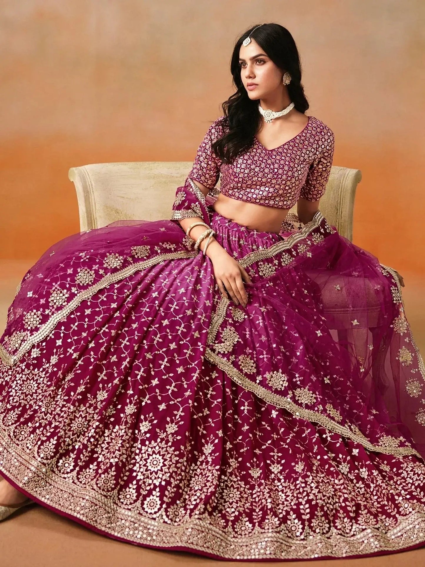 Alluring Rose Pink Zari Work Sangeet Wear Lehenga Choli
