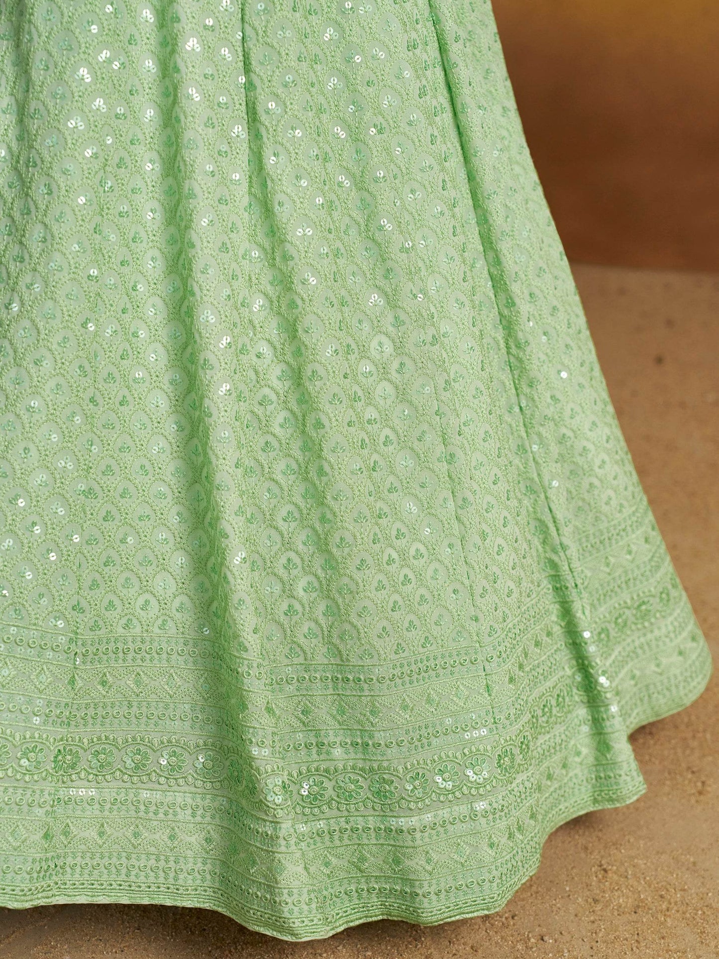Amazing Mint Green Thread Work Georgette Event Wear Lehenga Choli