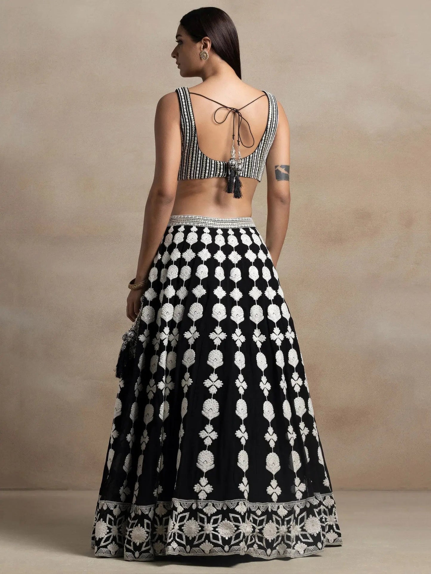 Astonishing Black Thread Work Georgette Lehenga Choli With Dupatta