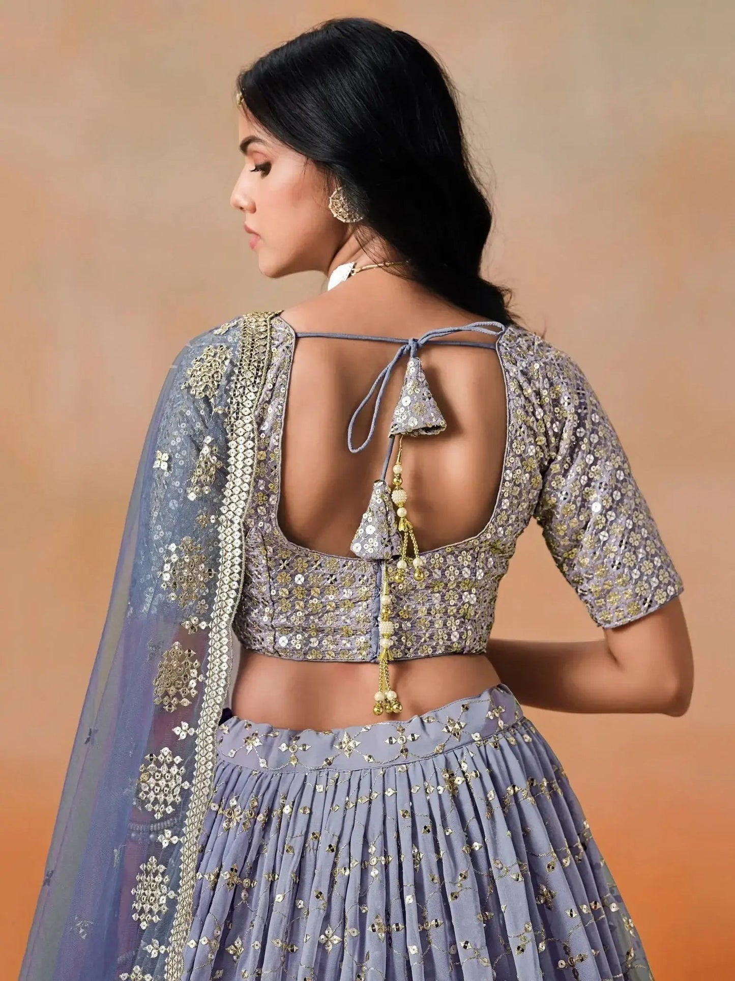Attractive Navy Blue Embroidered Reception Wear Lehenga Choli
