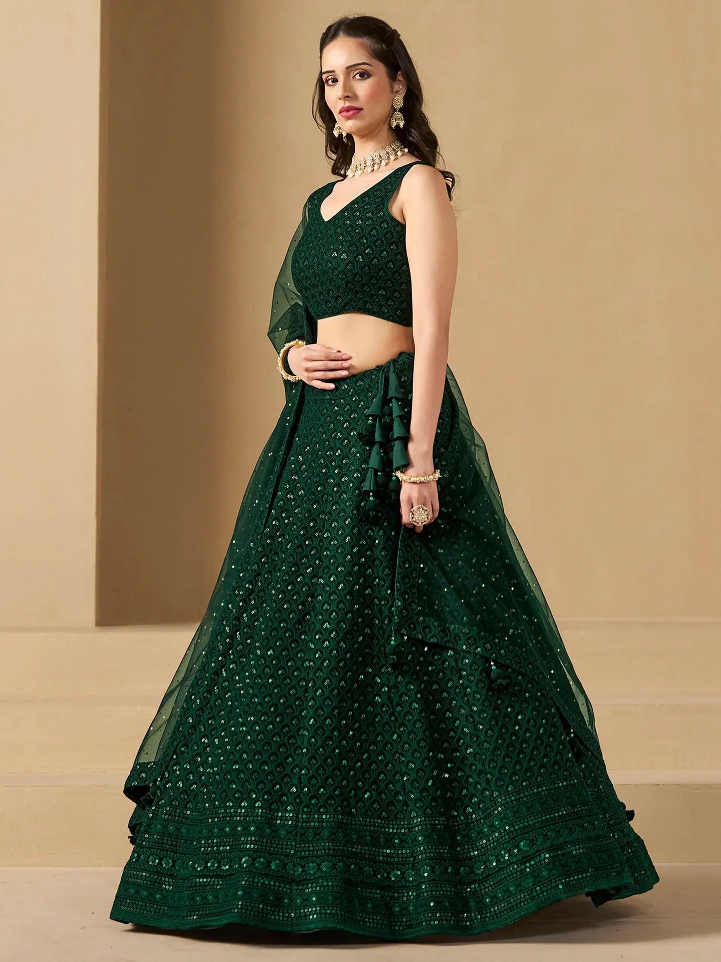 Awesome Green Sequins Georgette Festival Wear Lehenga Choli