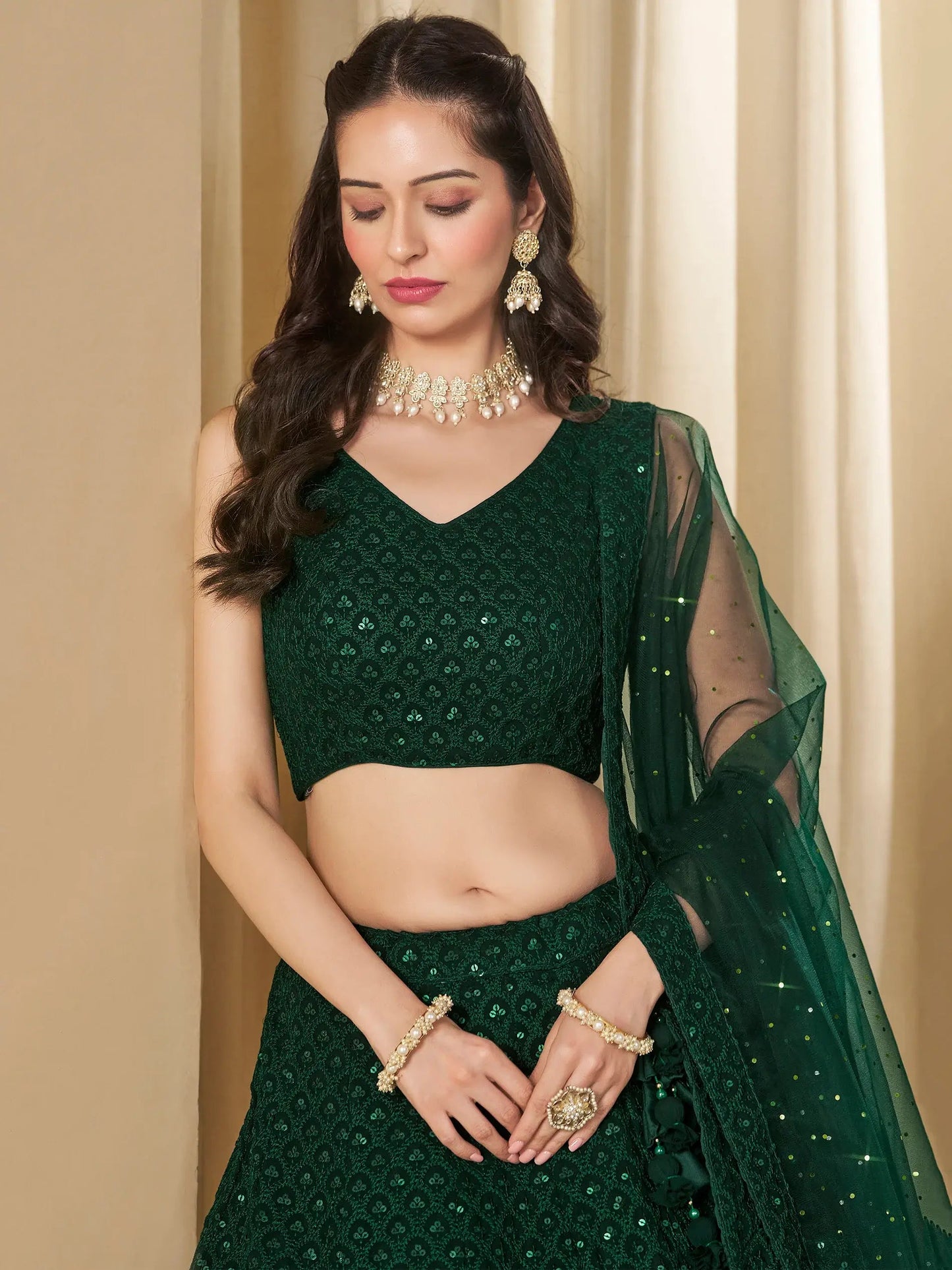 Awesome Green Sequins Georgette Festival Wear Lehenga Choli