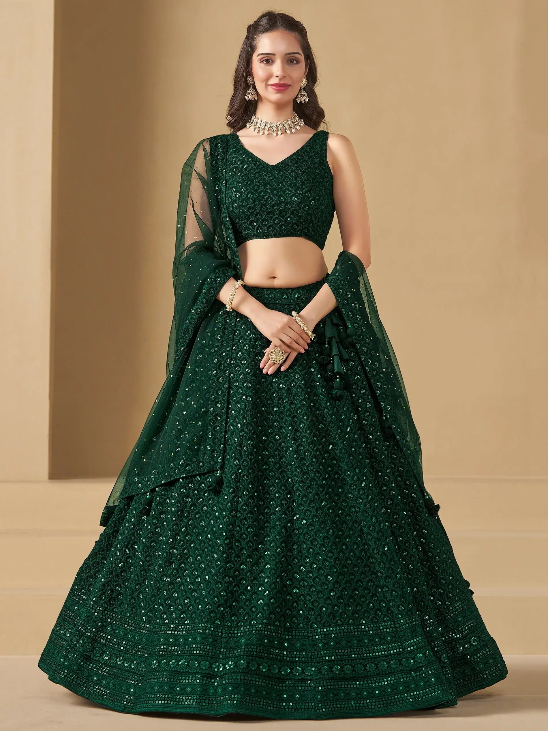 Awesome Green Sequins Georgette Festival Wear Lehenga Choli - Zeel Clothing