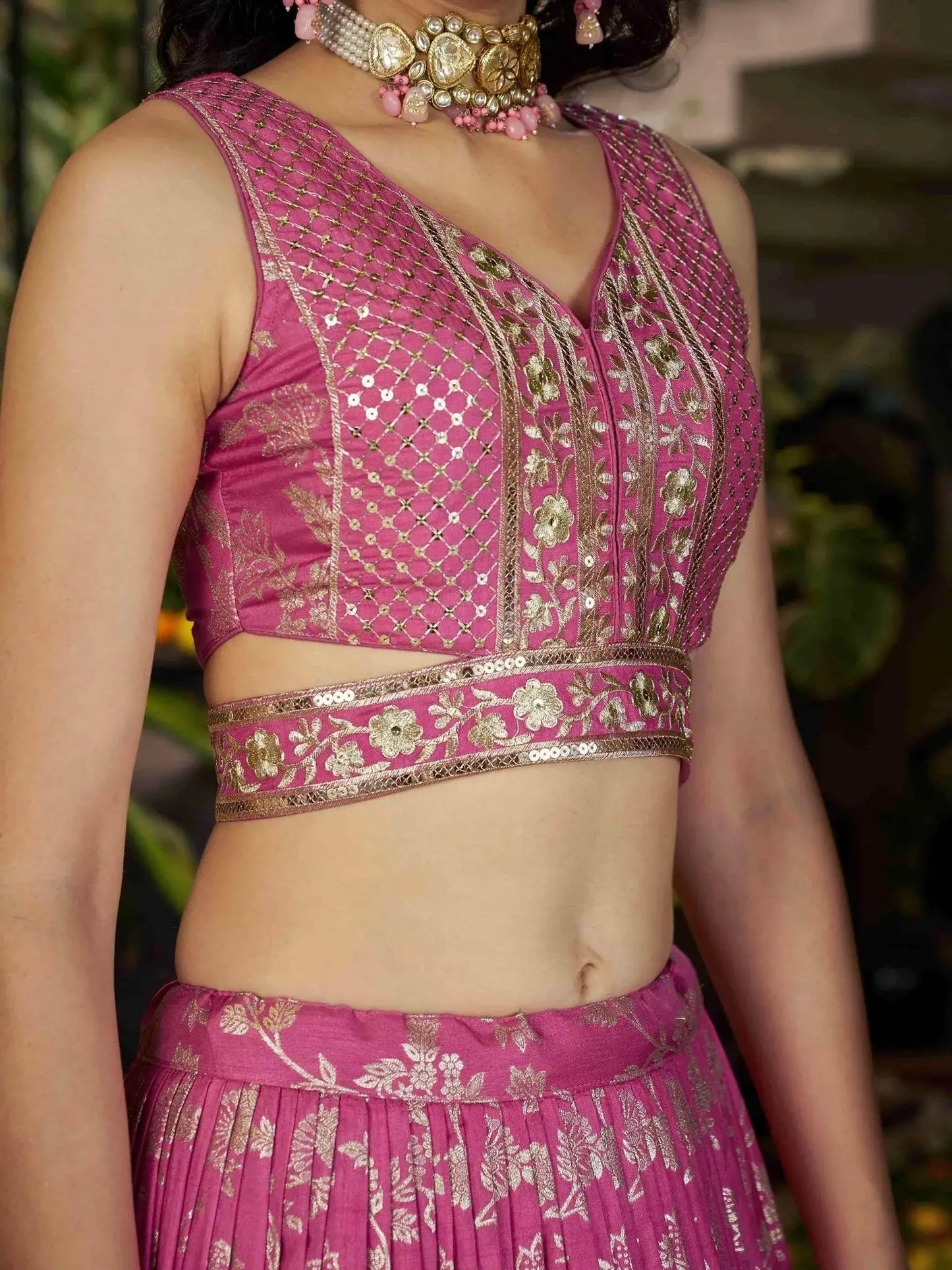 Bold Pink Silk Engagement Wear Lehenga Choli With Dupatta