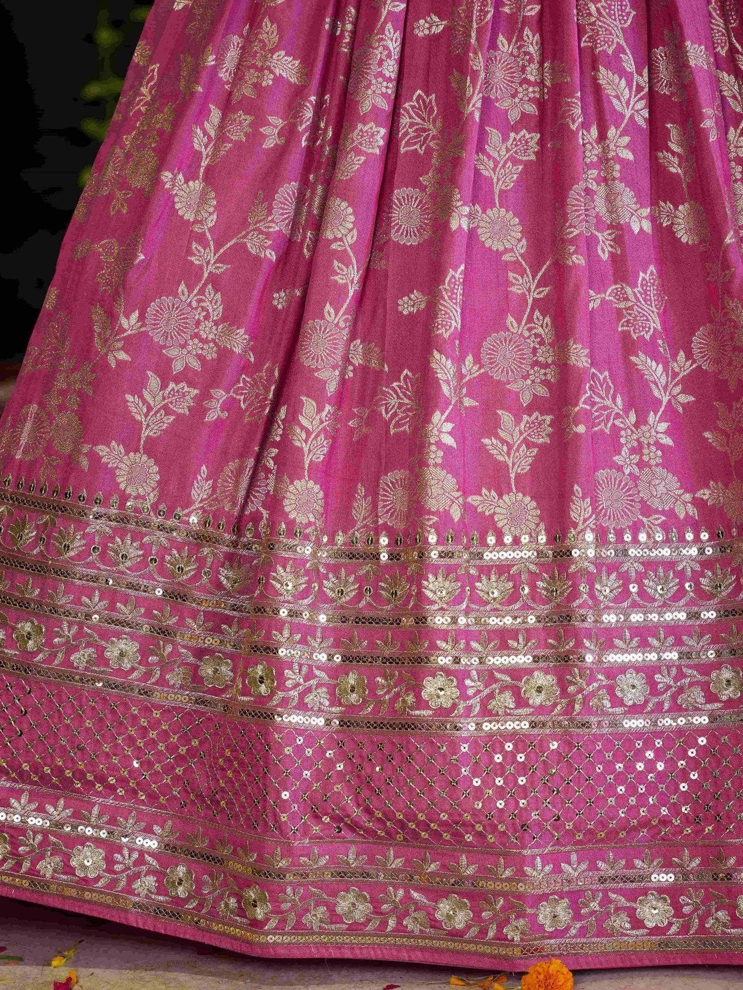 Bold Pink Silk Engagement Wear Lehenga Choli With Dupatta