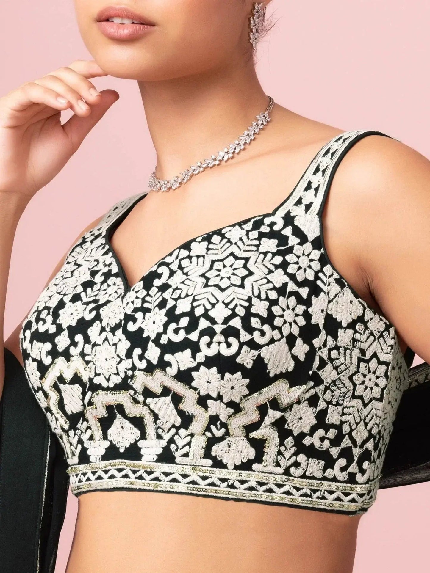 Captivating Black Thread Work Georgette Reception Wear Lehenga Choli