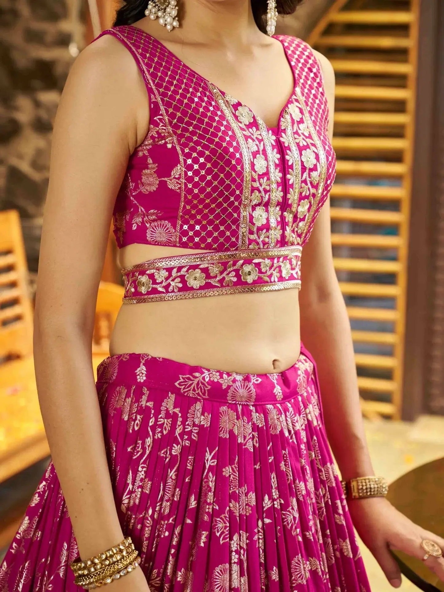 Captivating Rani Pink Thread Embroidery Wedding Wear Lehenga Choli