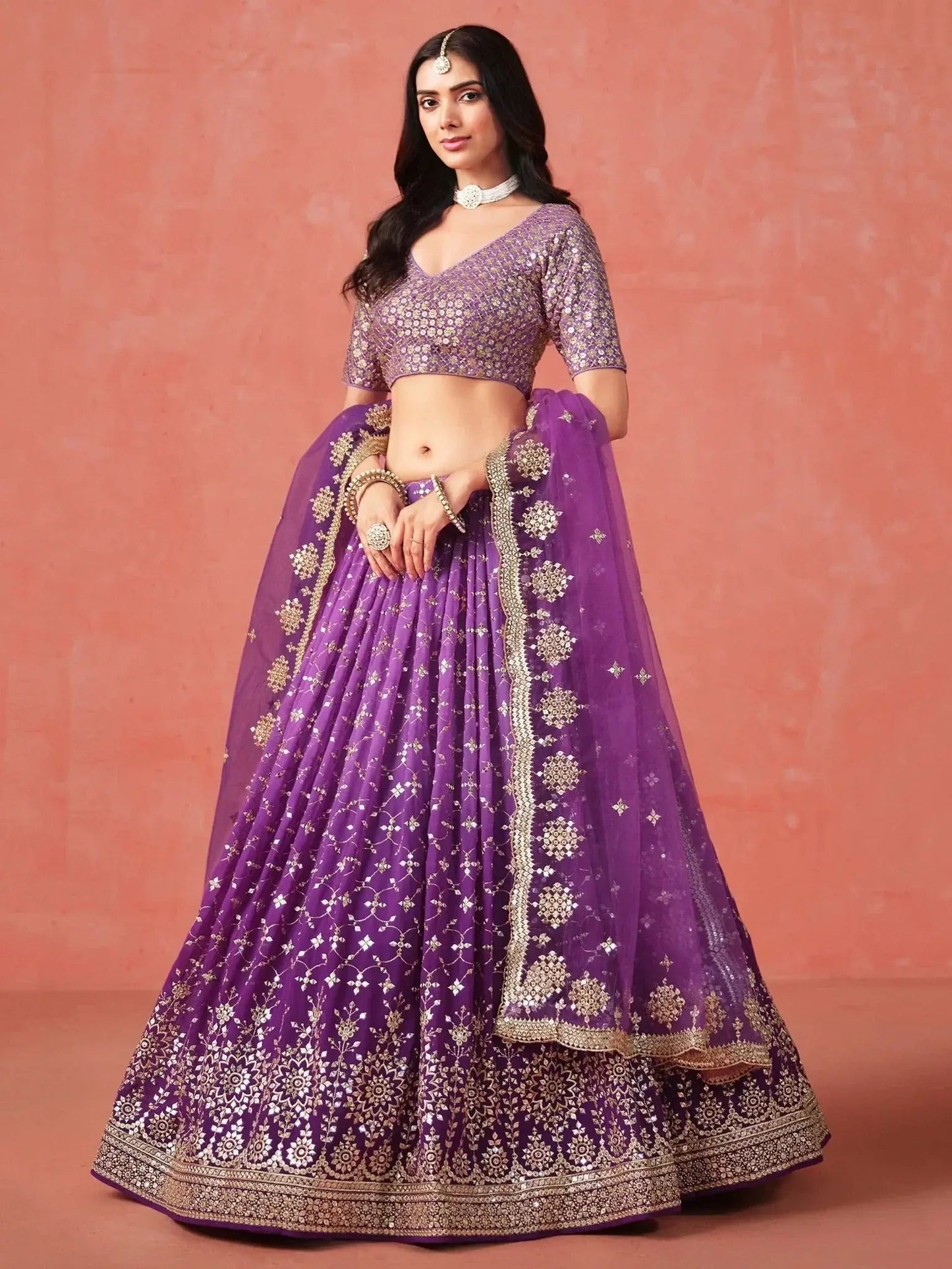 Charming Purple Sequins Work Wedding Wear Lehenga Choli
