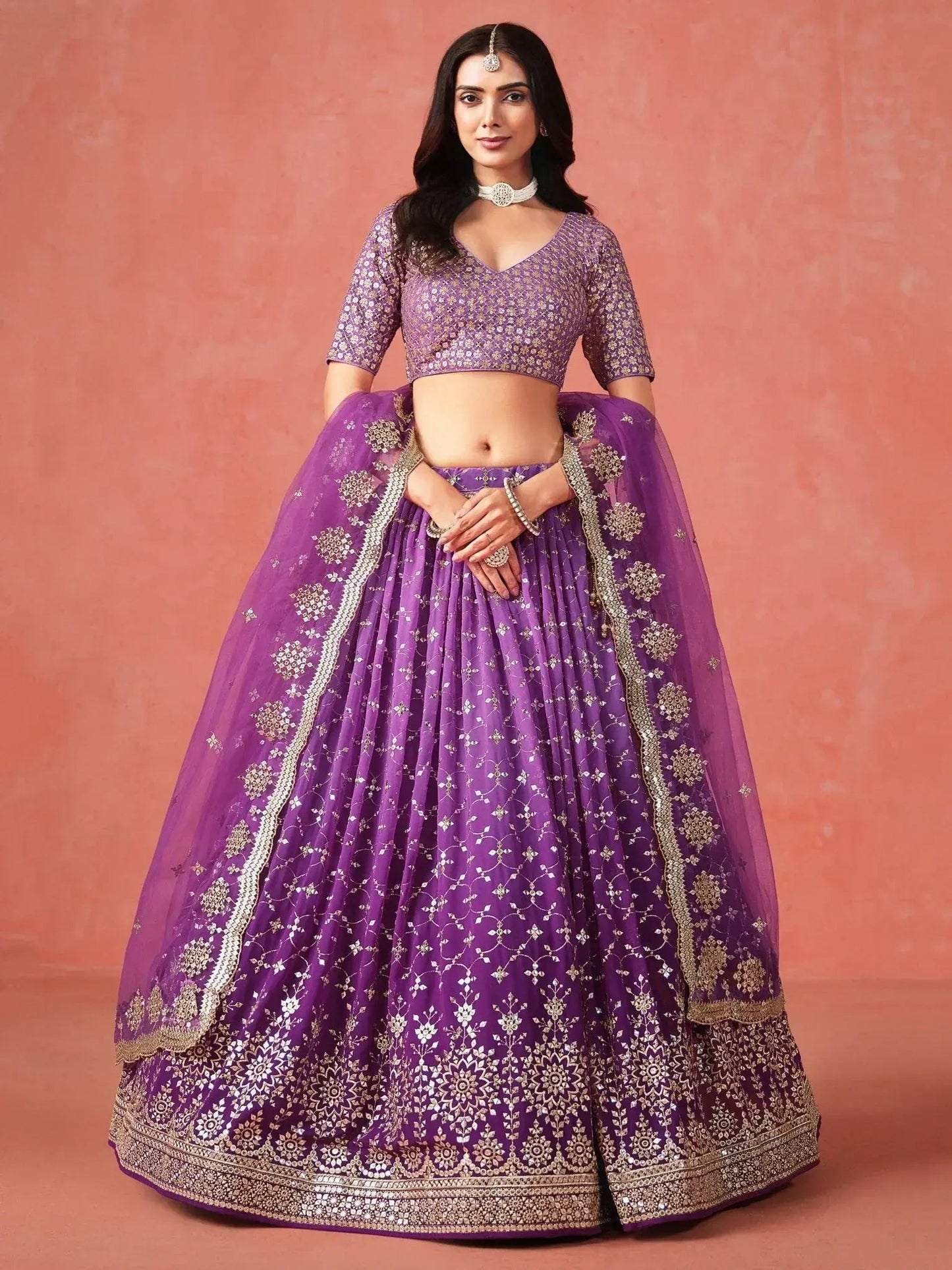 Charming Purple Sequins Work Wedding Wear Lehenga Choli