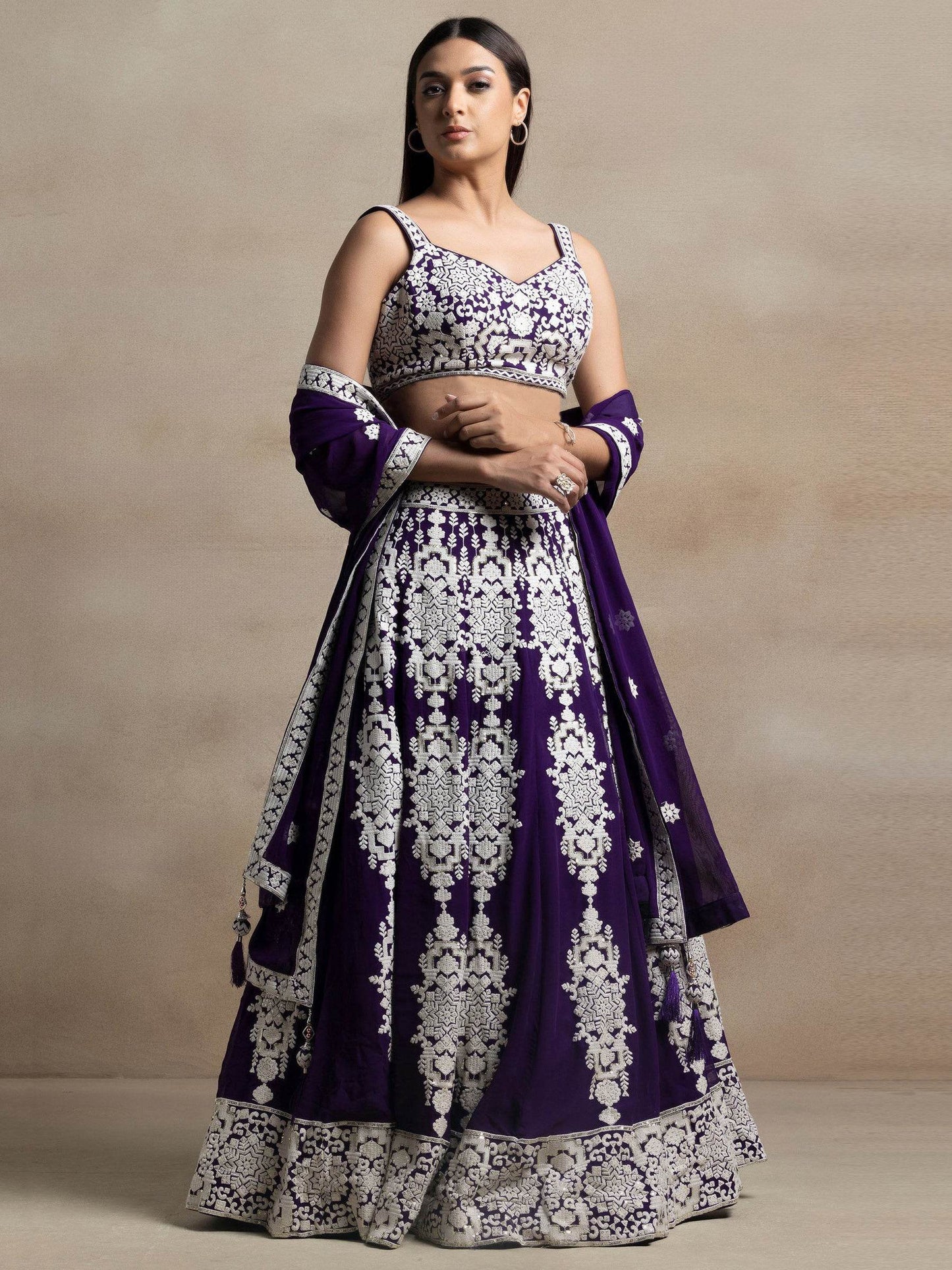 Enchanting Purple Thread Work Georgette Reception Wear Lehenga Choli With Dupatta - Zeel Clothing
