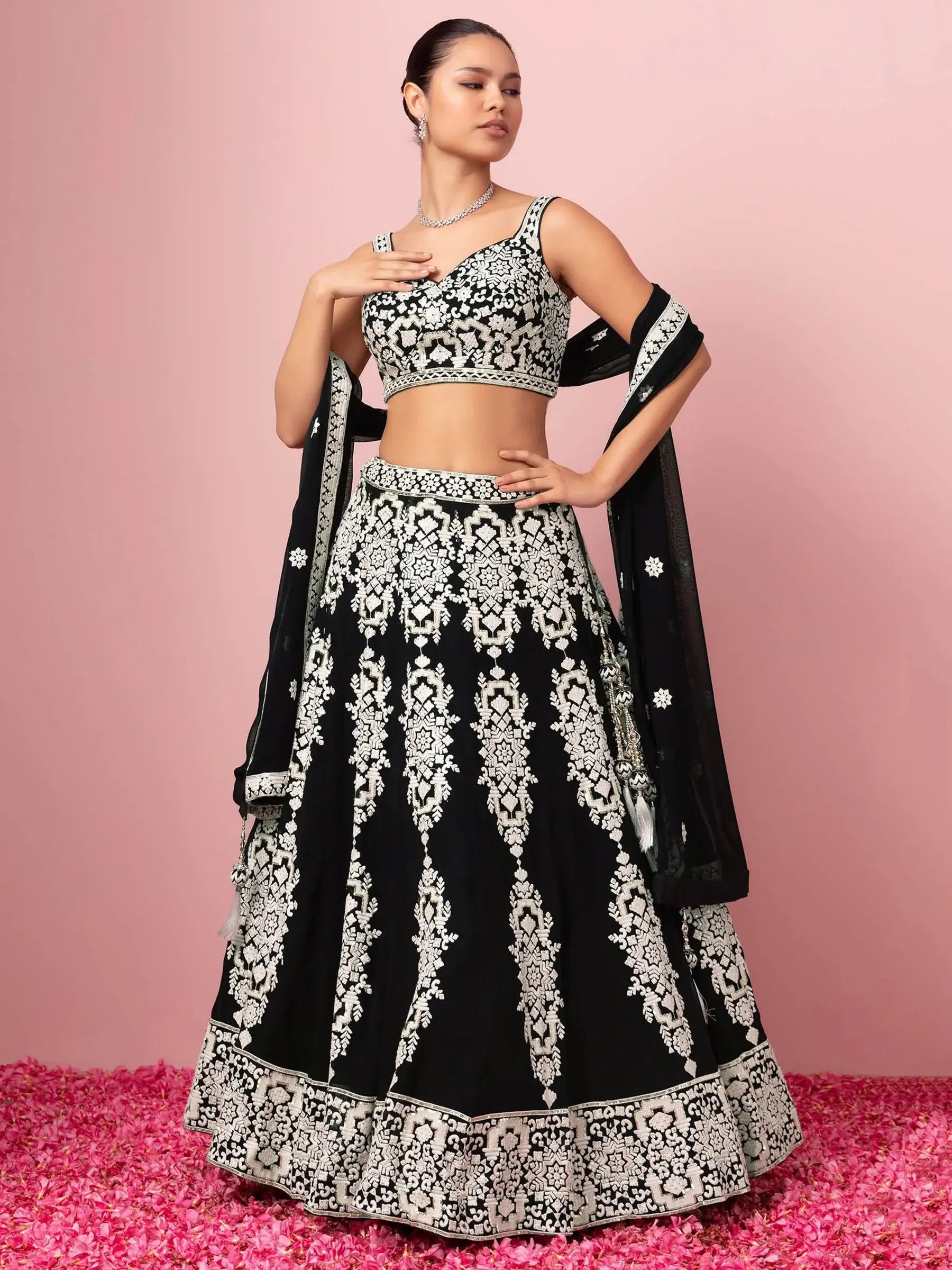 Glamorous Black Thread Work Georgette Traditional Wear Lehenga Choli - Zeel Clothing