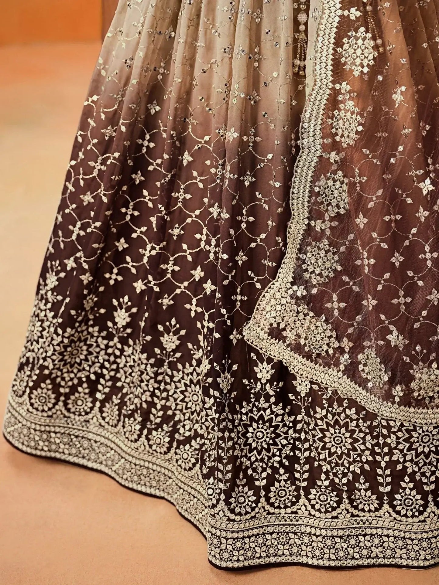Gorgeous Brown Georgette Zari Embroidered Lehenga Choli With Dupatta