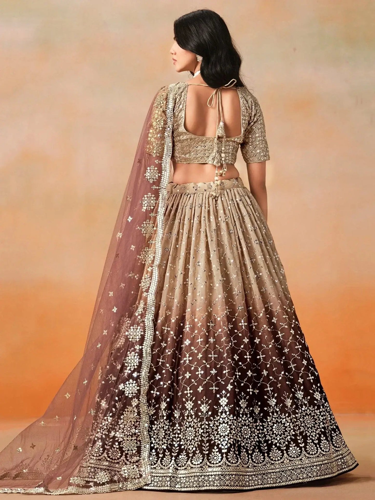 Gorgeous Brown Georgette Zari Embroidered Lehenga Choli With Dupatta