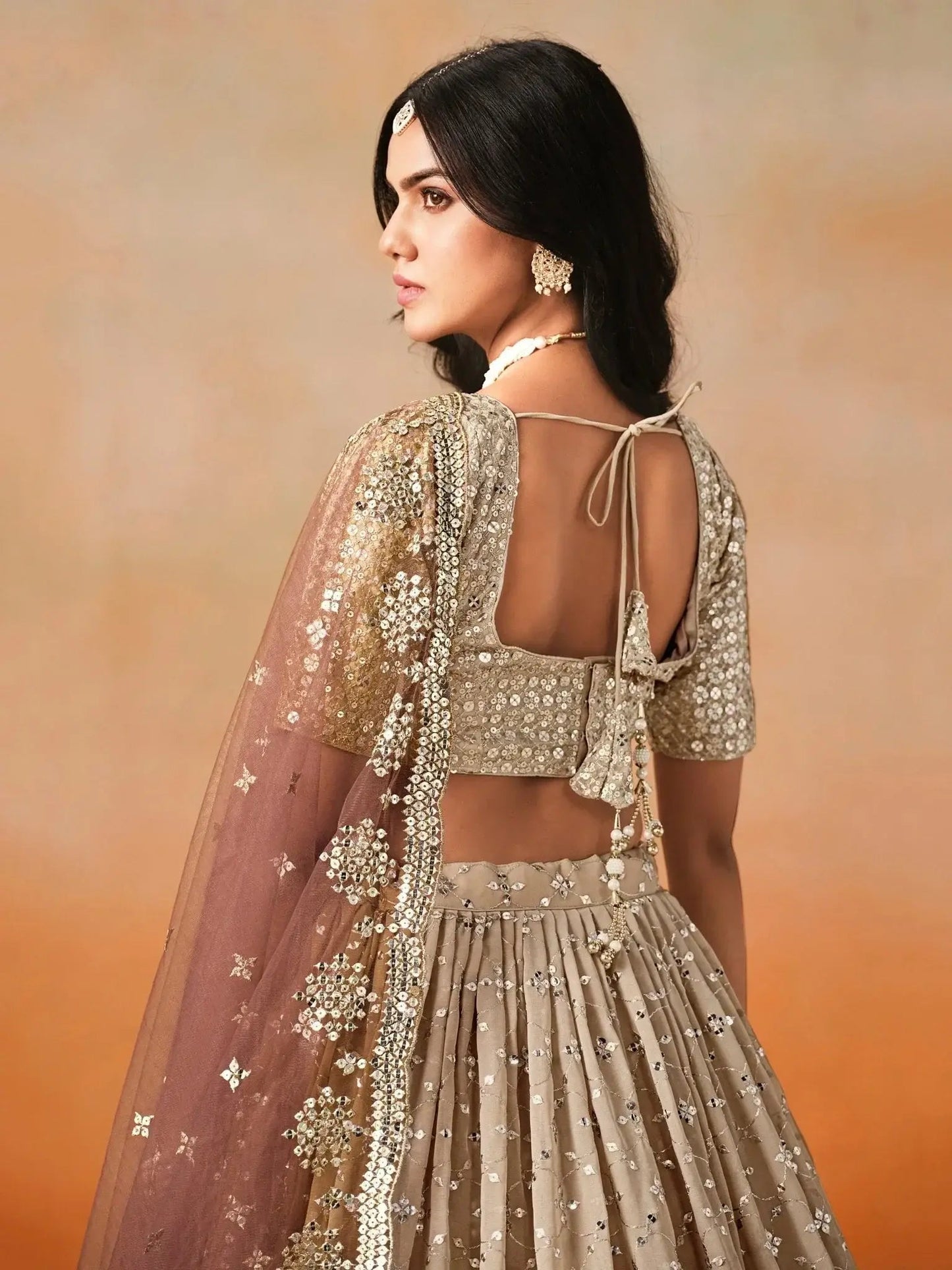 Gorgeous Brown Georgette Zari Embroidered Lehenga Choli With Dupatta