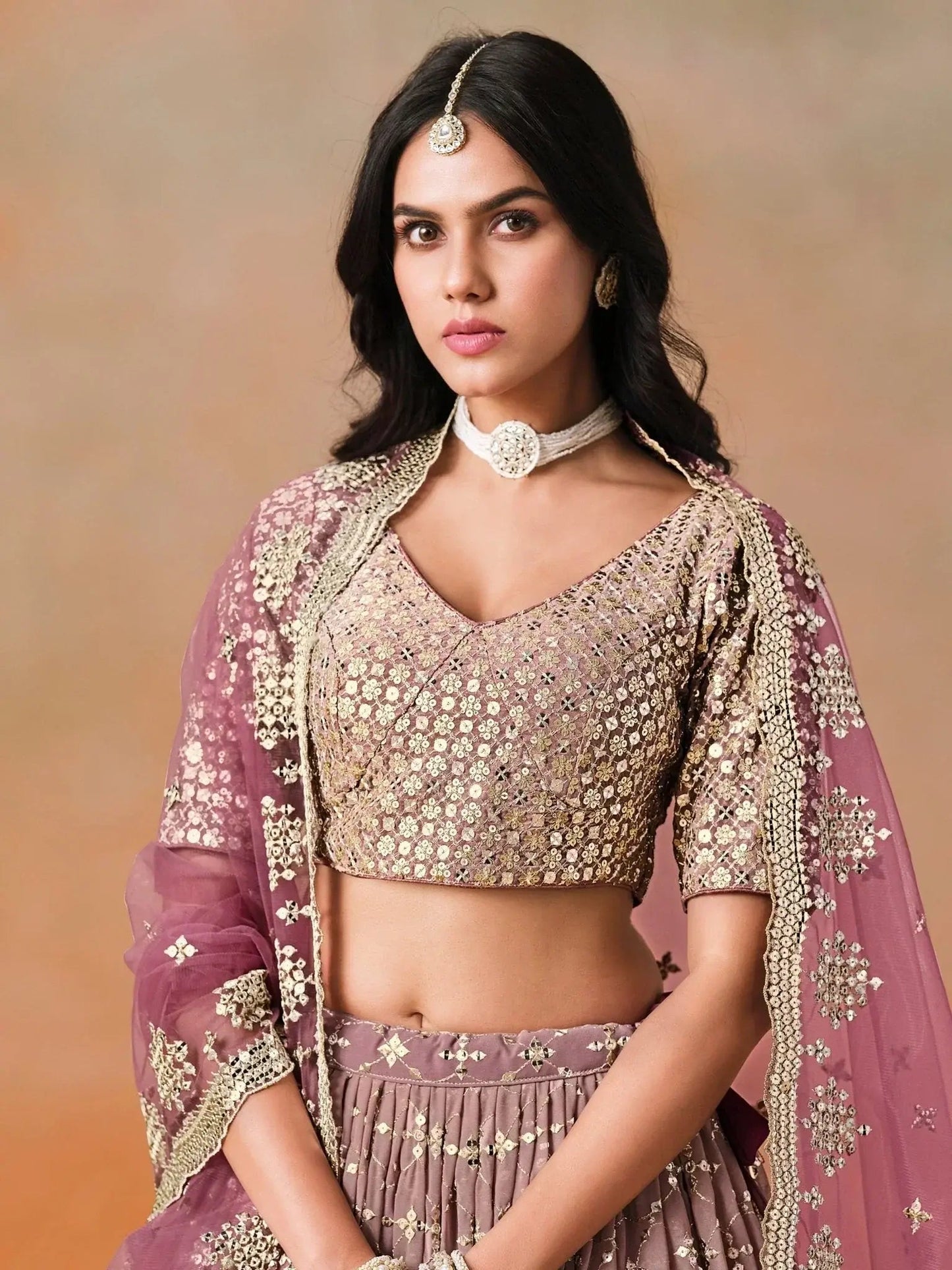 Lovely Pink Georgette Engagement Wear Lehenga Choli