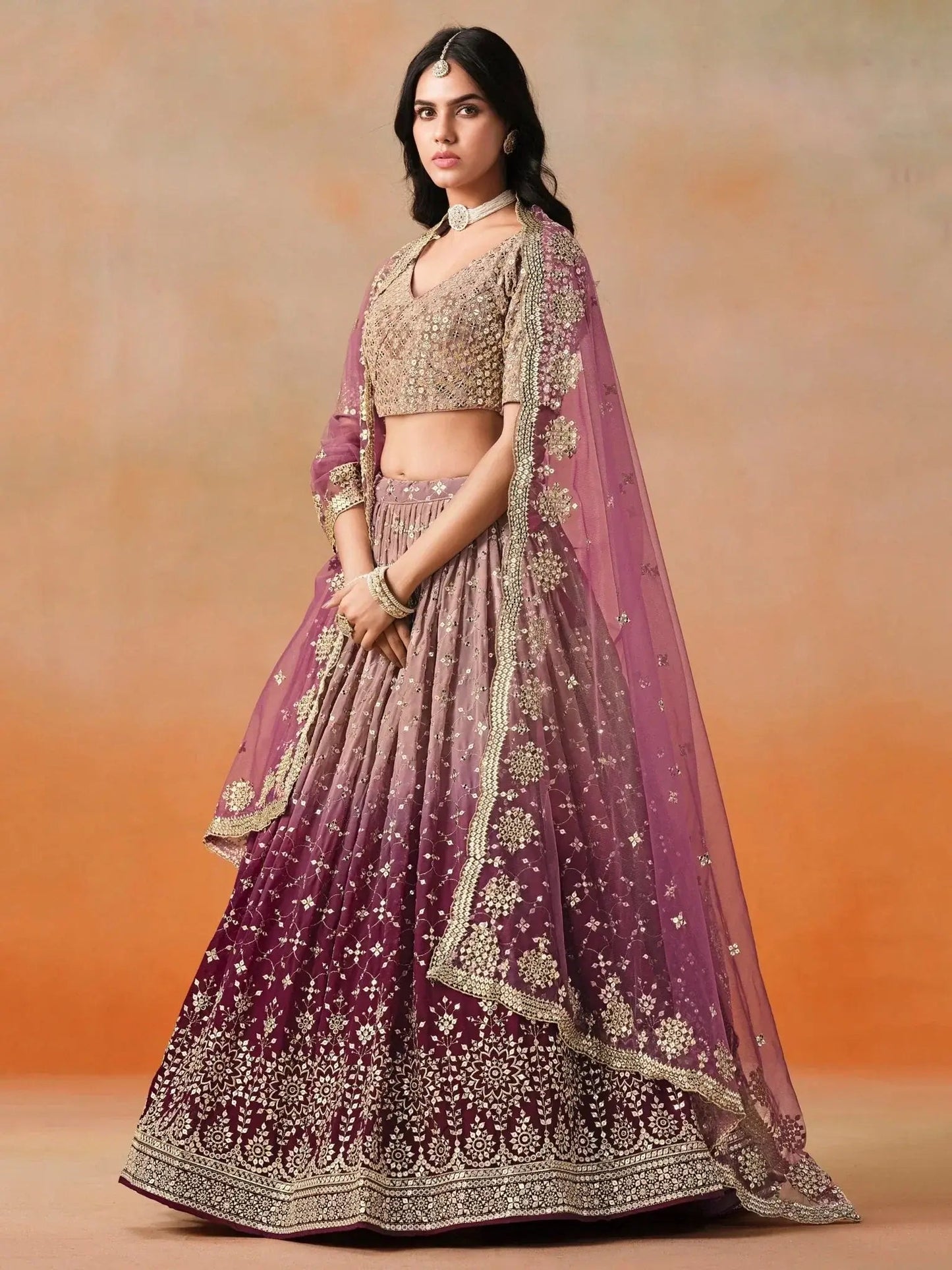 Lovely Pink Georgette Engagement Wear Lehenga Choli