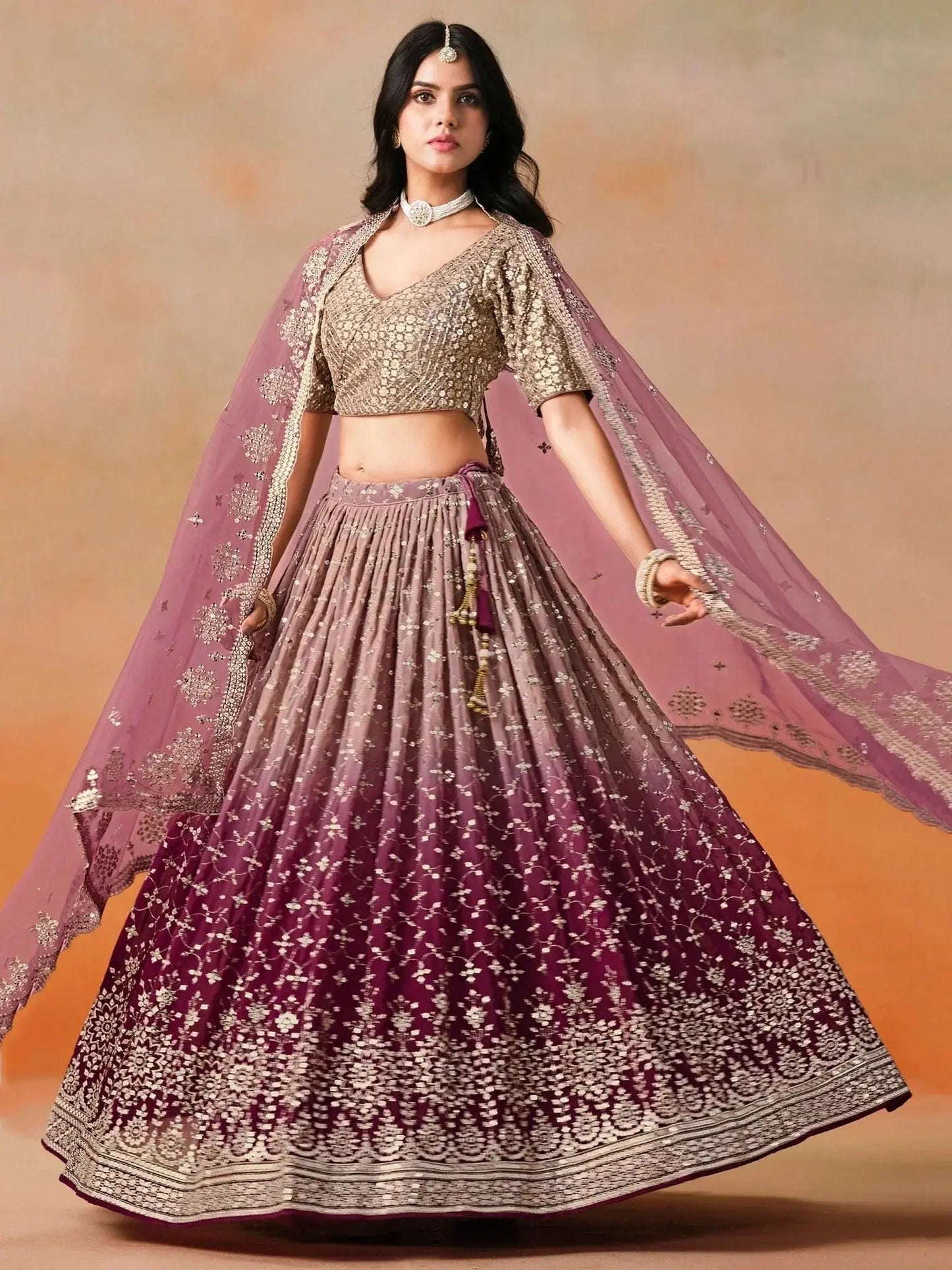 Lovely Pink Georgette Engagement Wear Lehenga Choli
