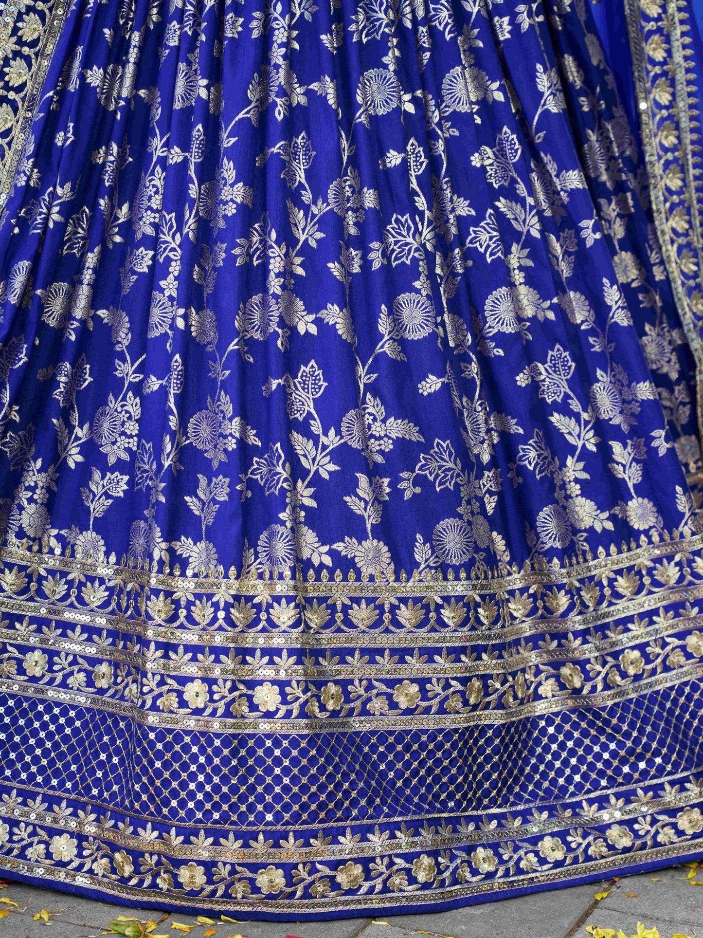Luxurious Blue Embroidered Zari Silk Lehenga Choli With Dupatta