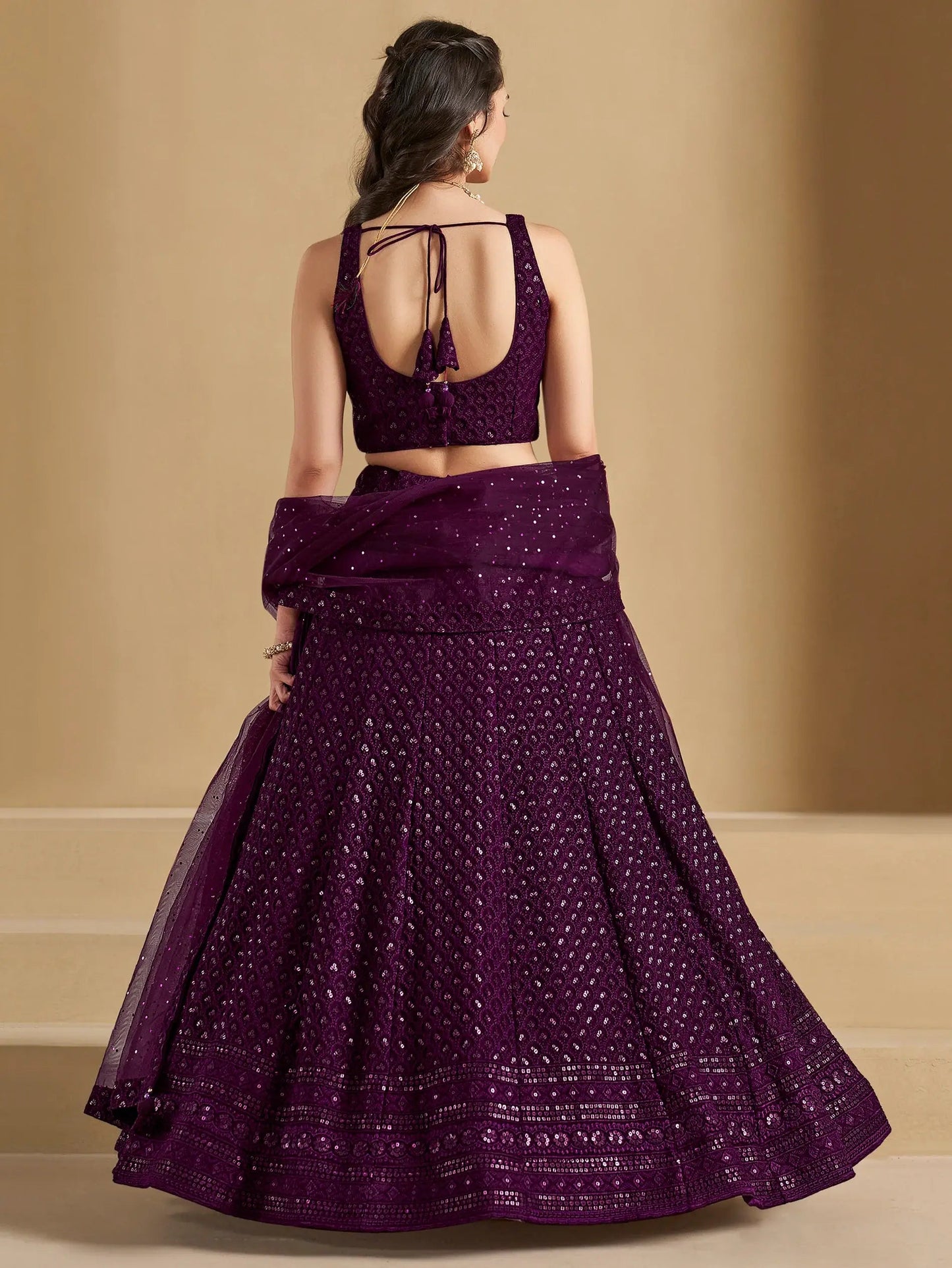 Marvelous Wine Thread Work Georgette Reception Wear Lehenga Choli