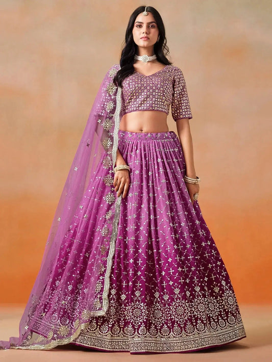 Mesmerizing Pink Embroidered Bridesmaids Lehenga Choli - Ethnic Plus In