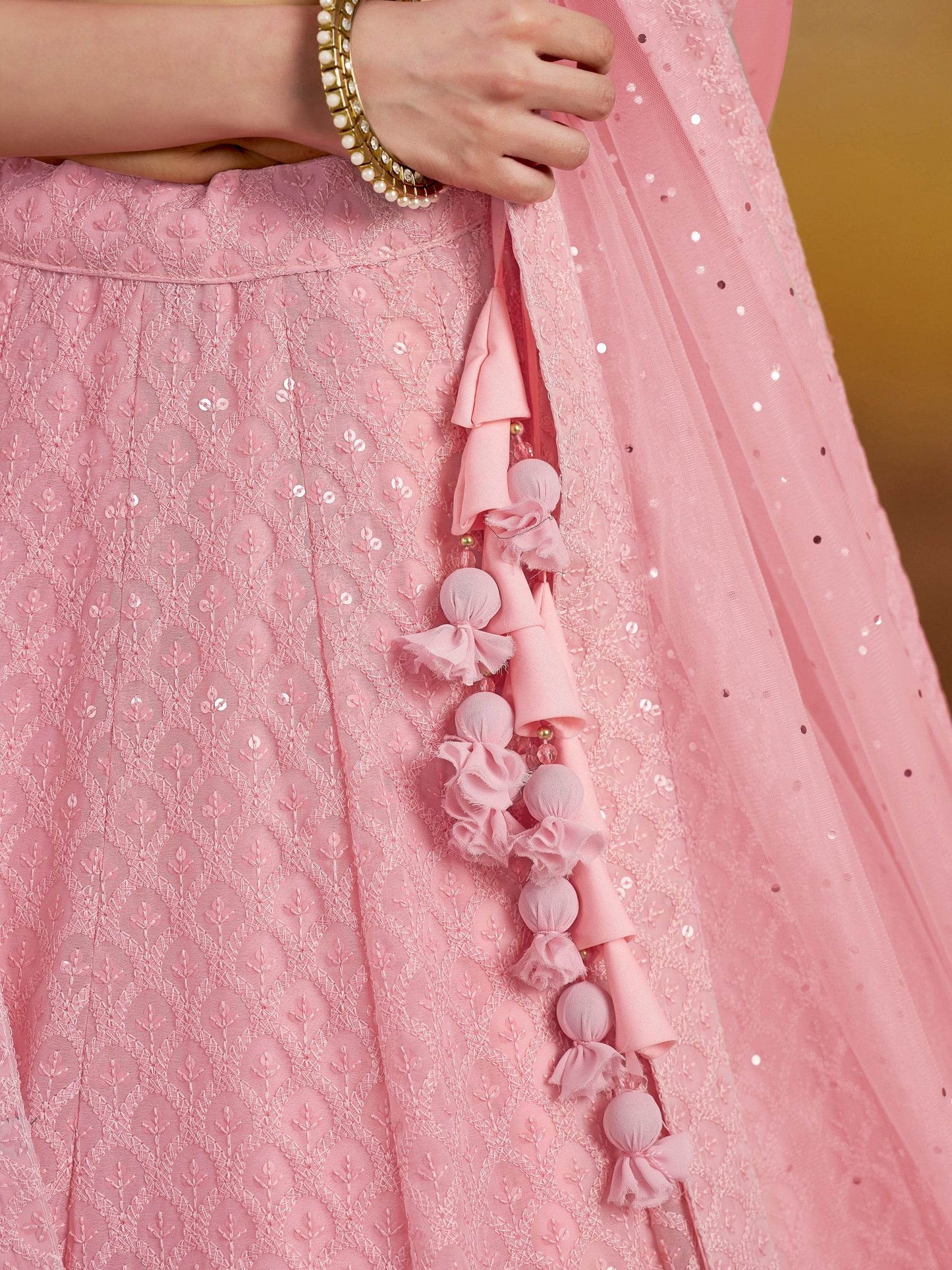 Precious Pink Sequins Georgette Festival Wear Lehenga Choli