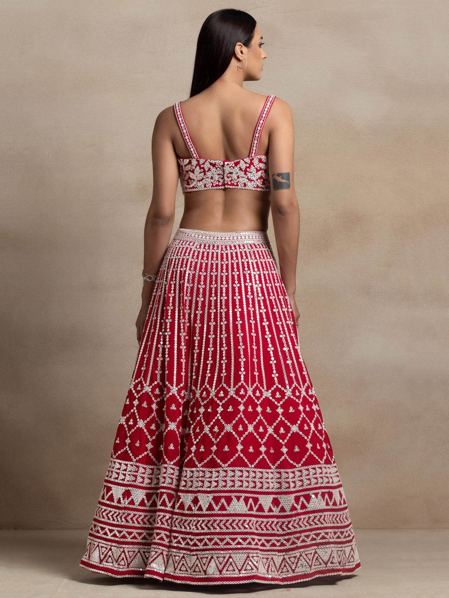 Ravishing Red Thread Work Georgette Bridal Wear Lehenga Choli