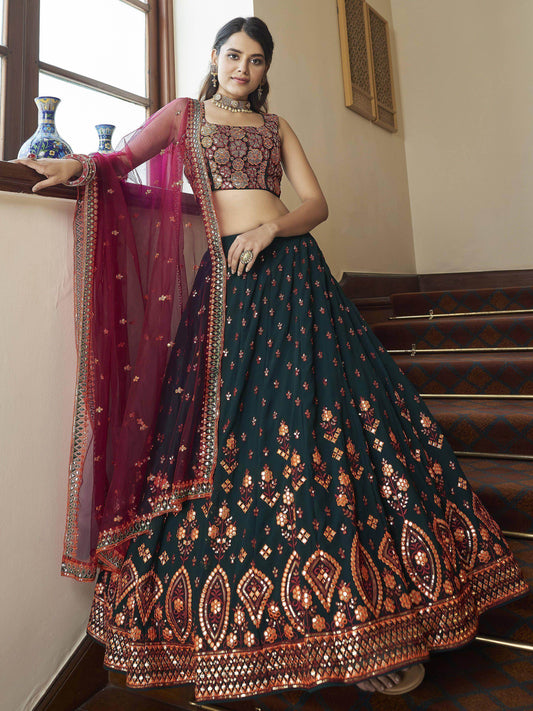 Miraculous Green Gota Patti Embroidered Georgette Party Wear Lehenga Choli