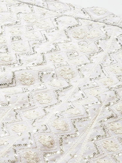 Impressive White Sequins Bridesmaid Monochrome Lehenga Choli