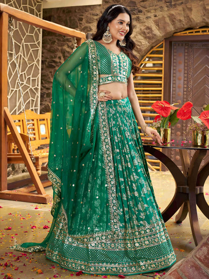 Rich Rama Green Zari Embroidered Traditional Lehenga Choli