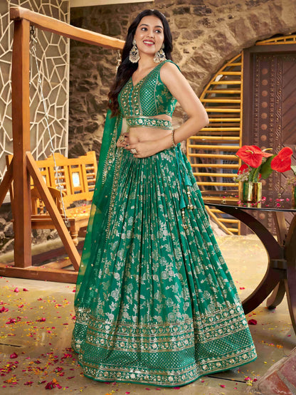 Rich Rama Green Zari Embroidered Traditional Lehenga Choli