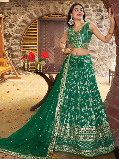 Rich Rama Green Zari Embroidered Traditional Lehenga Choli