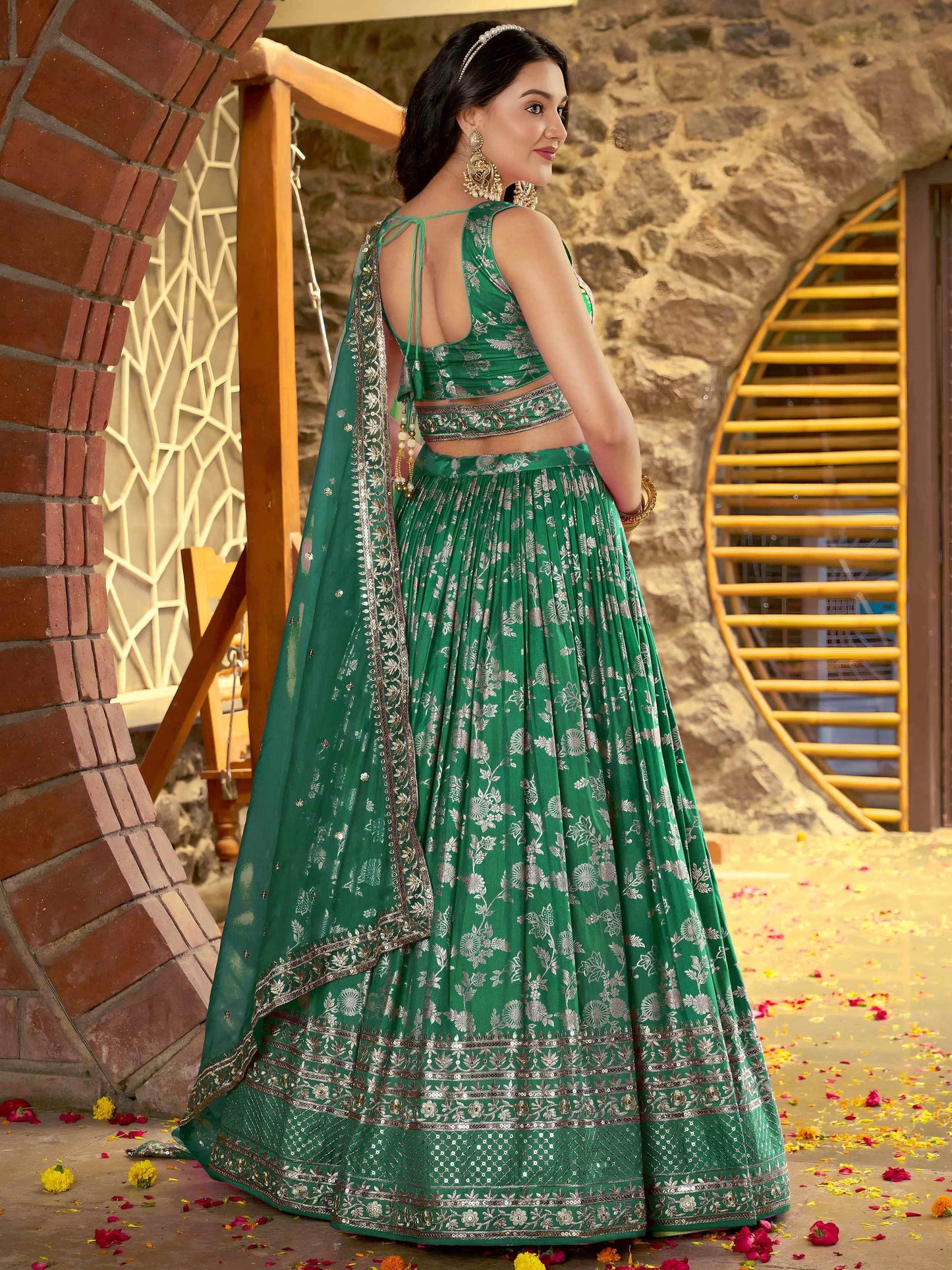Rich Rama Green Zari Embroidered Traditional Lehenga Choli