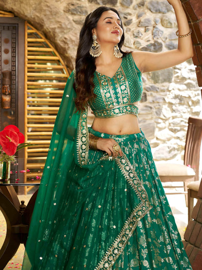 Rich Rama Green Zari Embroidered Traditional Lehenga Choli