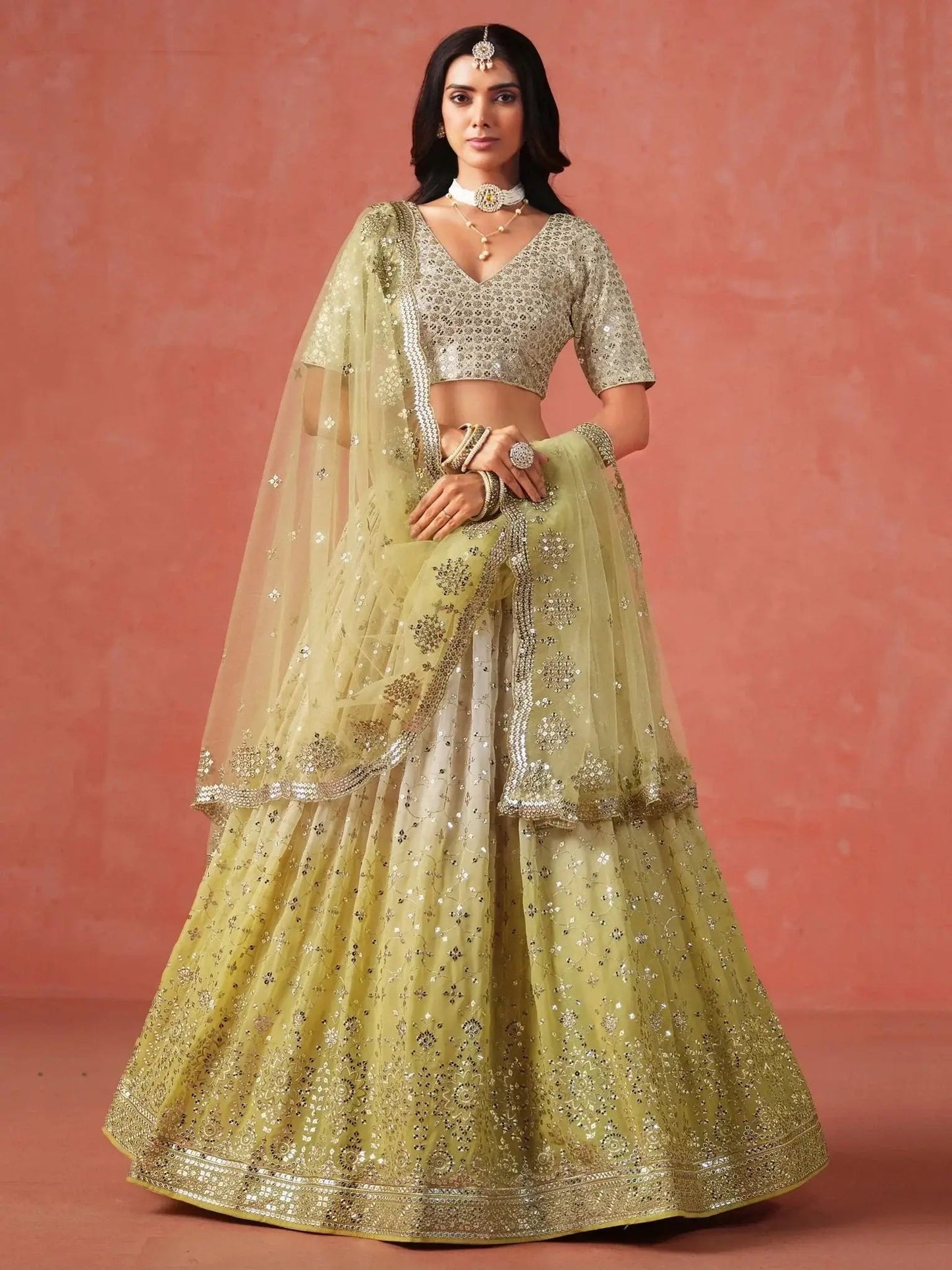 Adorning Yellow Georgette Haldi Wear Lehenga Choli With Dupatta - Ethnic Plus In
