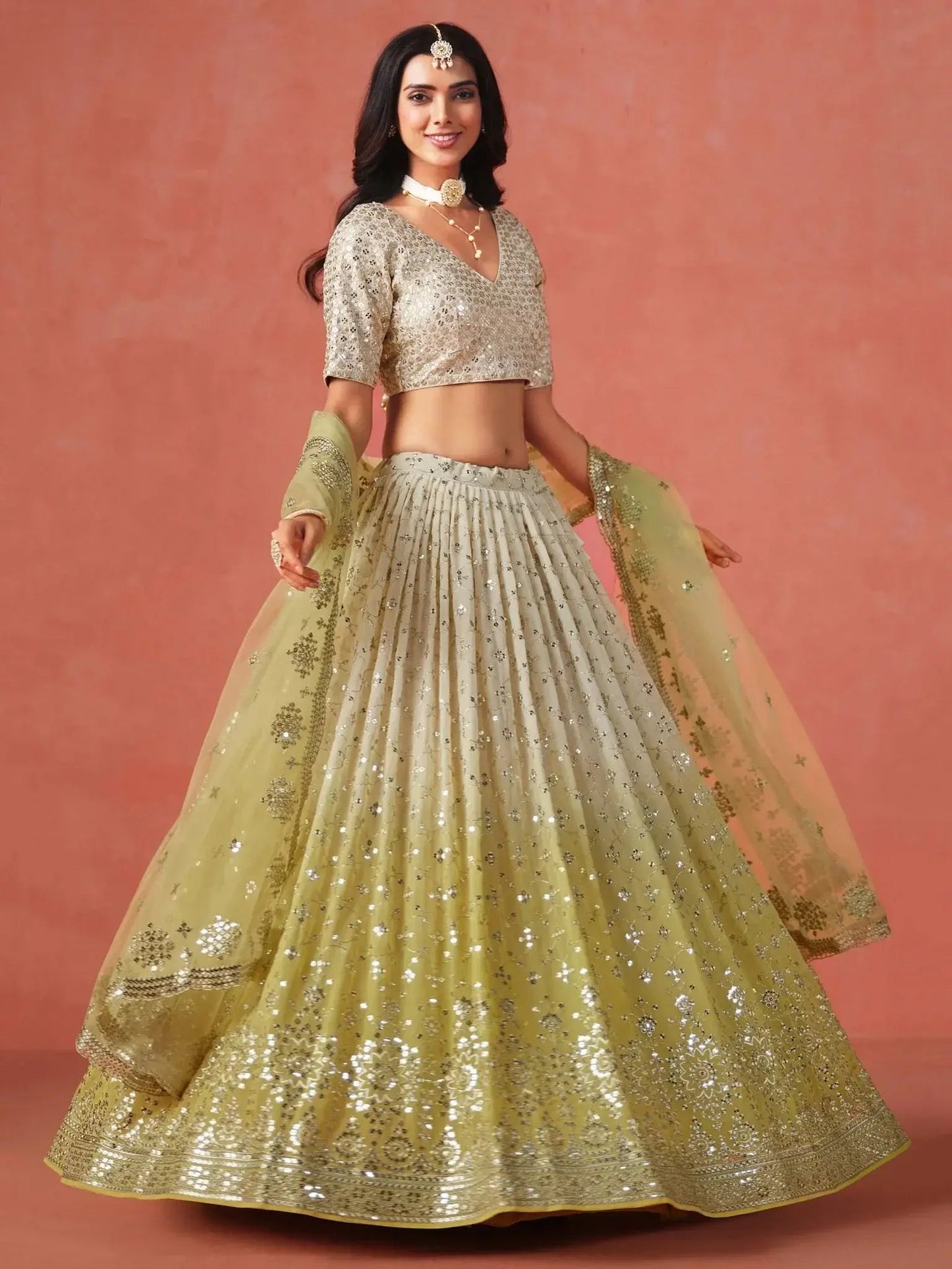 Adorning Yellow Georgette Haldi Wear Lehenga Choli With Dupatta
